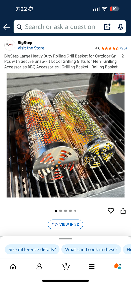 BigStep Large Heavy Duty Rolling Grill Basket for Outdoor Grill | 2 Pcs with Secure Snap-Fit Lock | Grilling Gifts for Men | Grilling Accessories BBQ Accessories | Grilling Basket | Rolling Basket