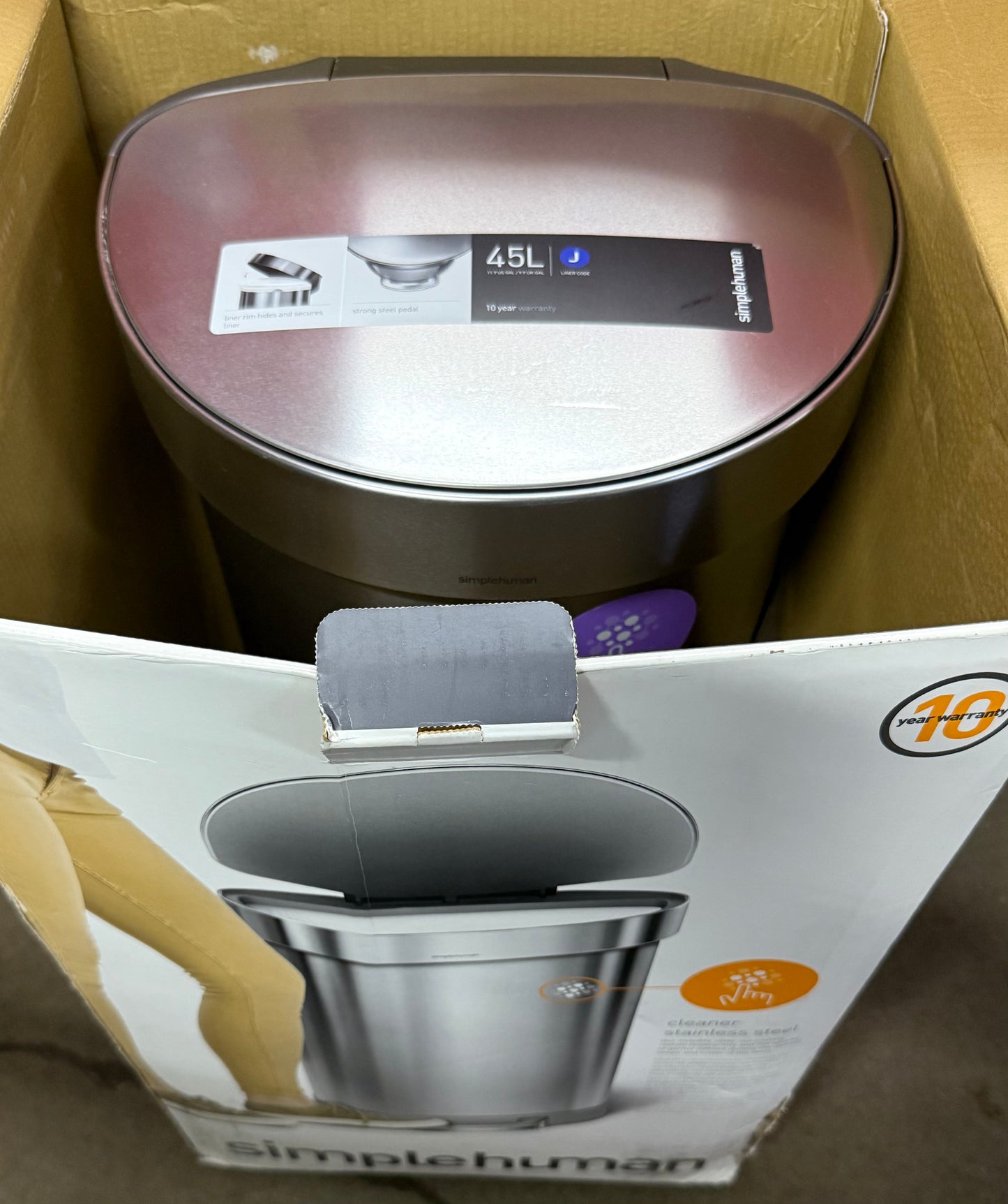 Simplehuman 45 Liter/ 12 Gallon Semi-Round Hands-Free Step Trash Can, Brushed