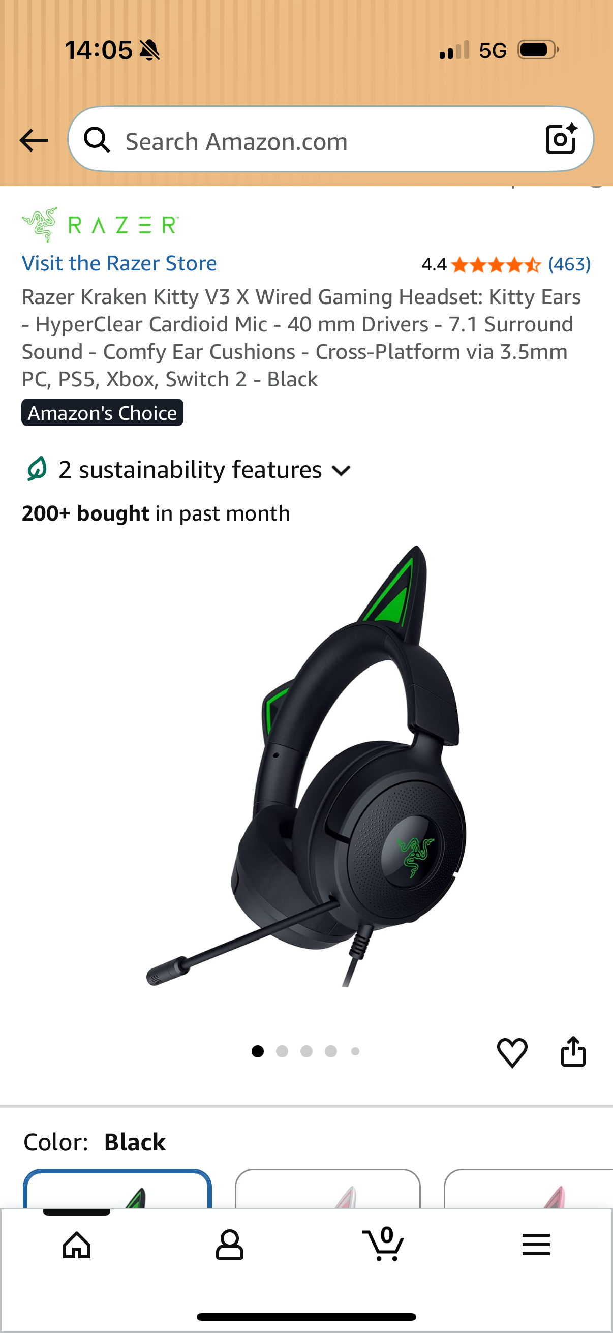 Razer Kraken Kitty V3 X Wired Gaming Headset: Kitty Ears - HyperClear Cardioid Mic - 40 mm Drivers - 7.1 Surround Sound - Comfy Ear Cushions - Cross-Platform via 3.5mm PC, PS5, Xbox, Switch 2 - Black