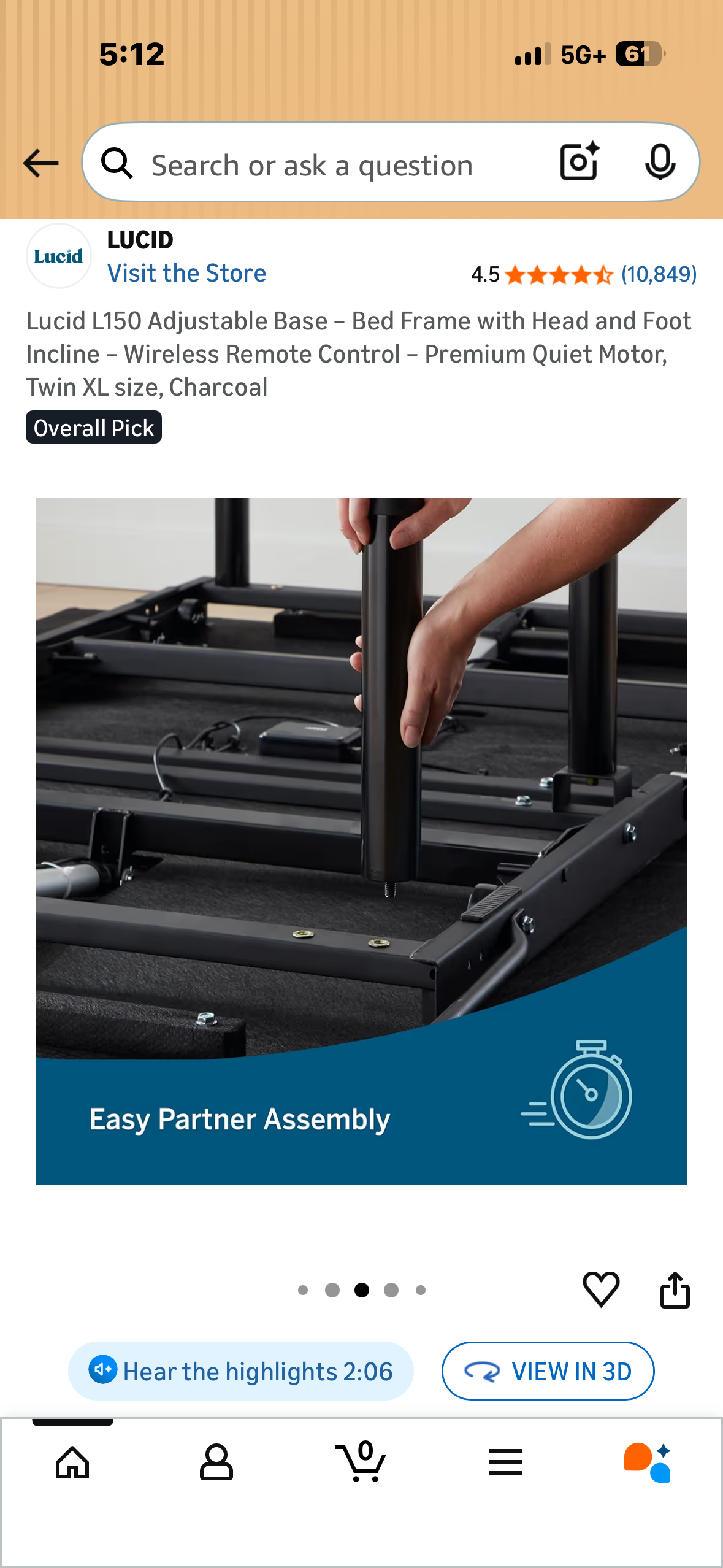 Lucid L150 Adjustable Base - Bed Frame with Head and Foot Incline - Wireless Remote Control - Premium Quiet Motor, Twin XL size, Charcoal (B1231)