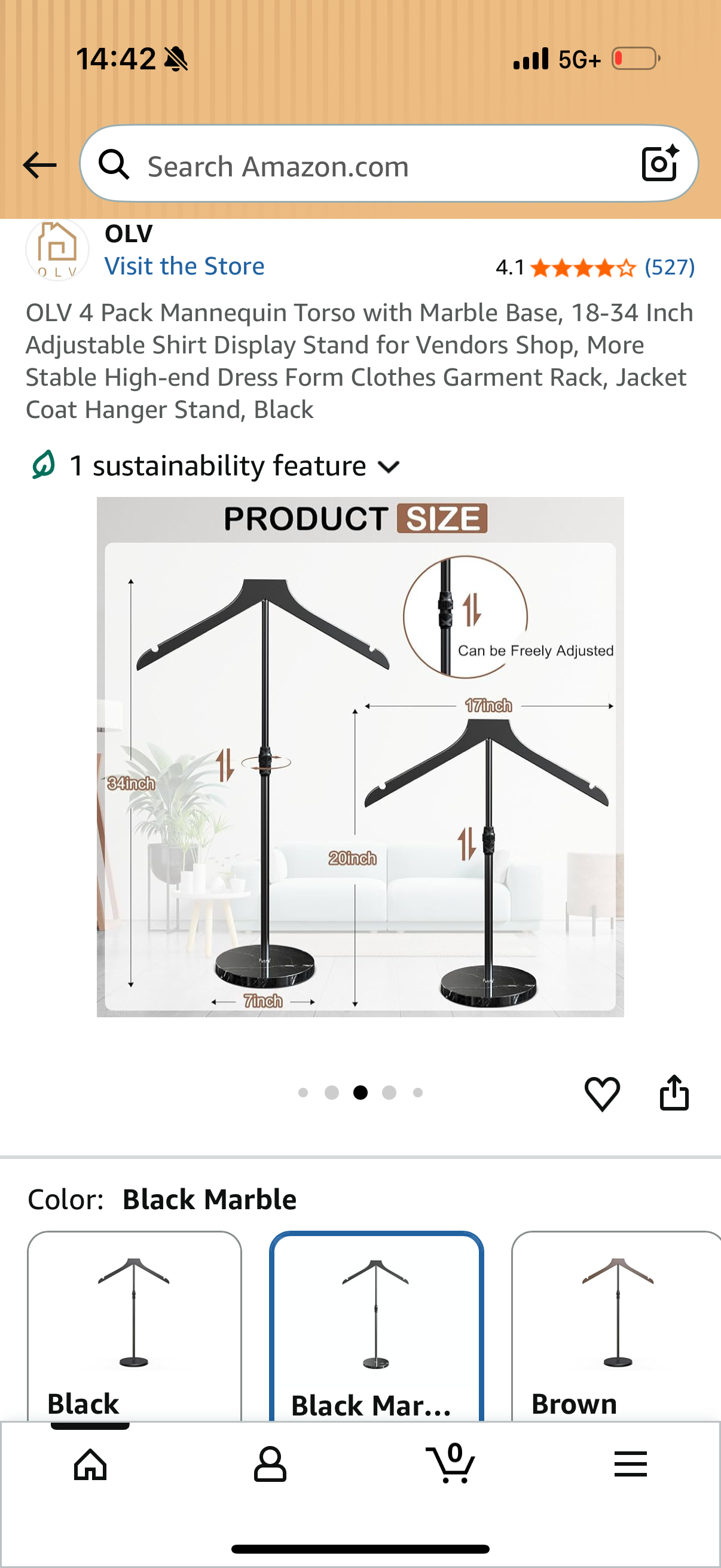OLV 4 Pack Mannequin Torso with Marble Base, 18-34 Inch Adjustable Shirt Display Stand for Vendors Shop, More Stable High-end Dress Form Clothes Garment Rack, Jacket Coat Hanger Stand, Black