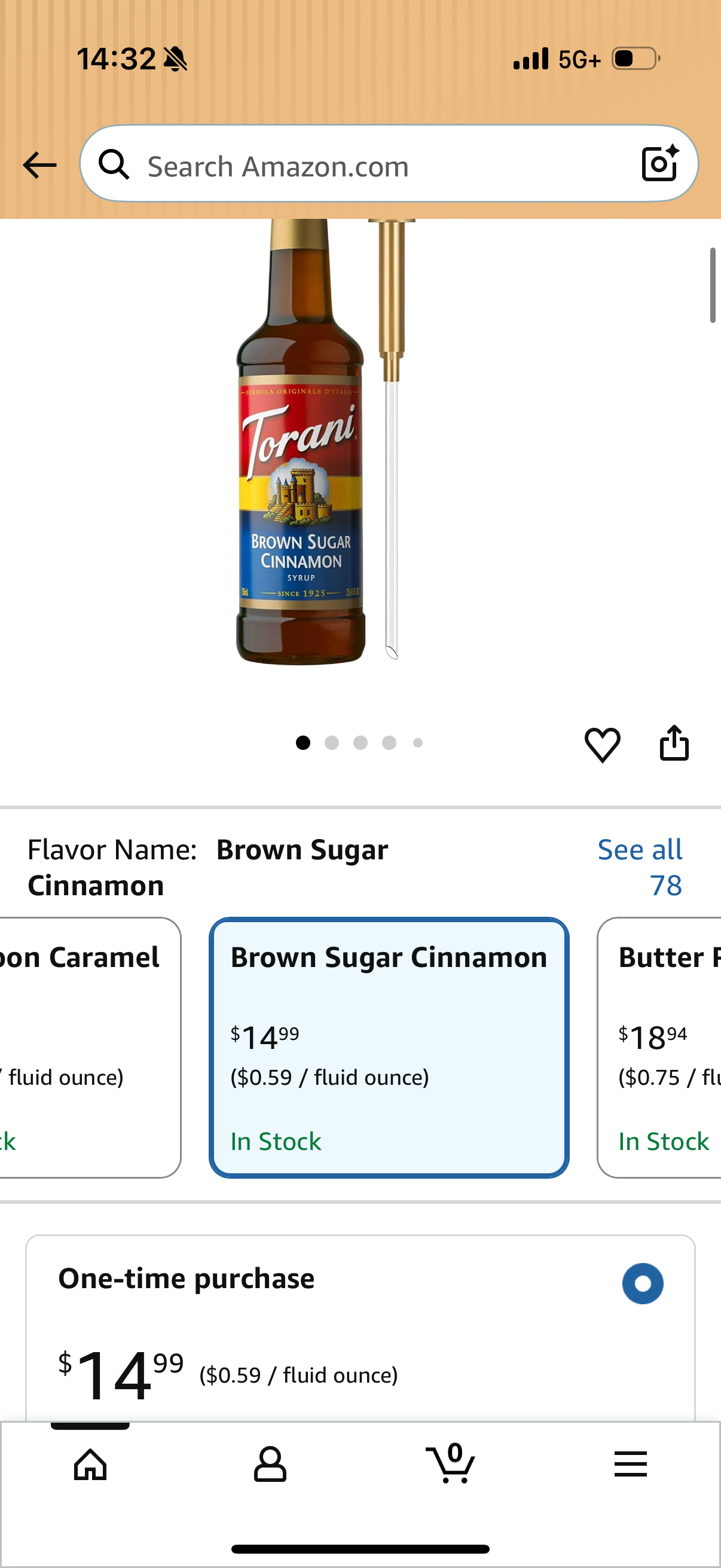 Torani Brown Sugar Cinnamon Coffee Syrup, Flavored Syrup for Drinks, Pump Included, 25.4 Fl Oz
