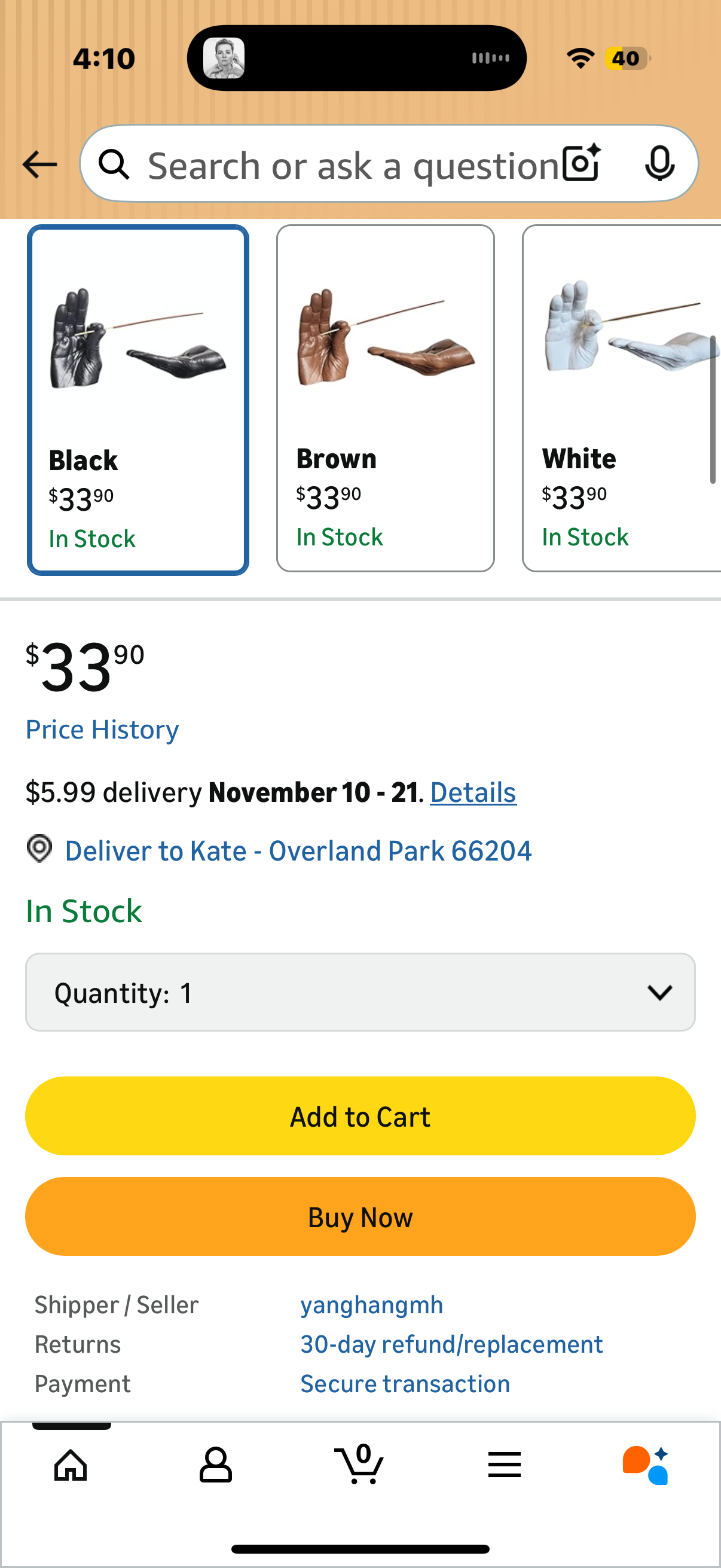 Hand Incense Holder for Sticks: Incense Burner Ash Catcher, Handcrafted Incense Stick Holder with Ash Catcher, Artisan Incense Burner for Meditation & Yoga (Black