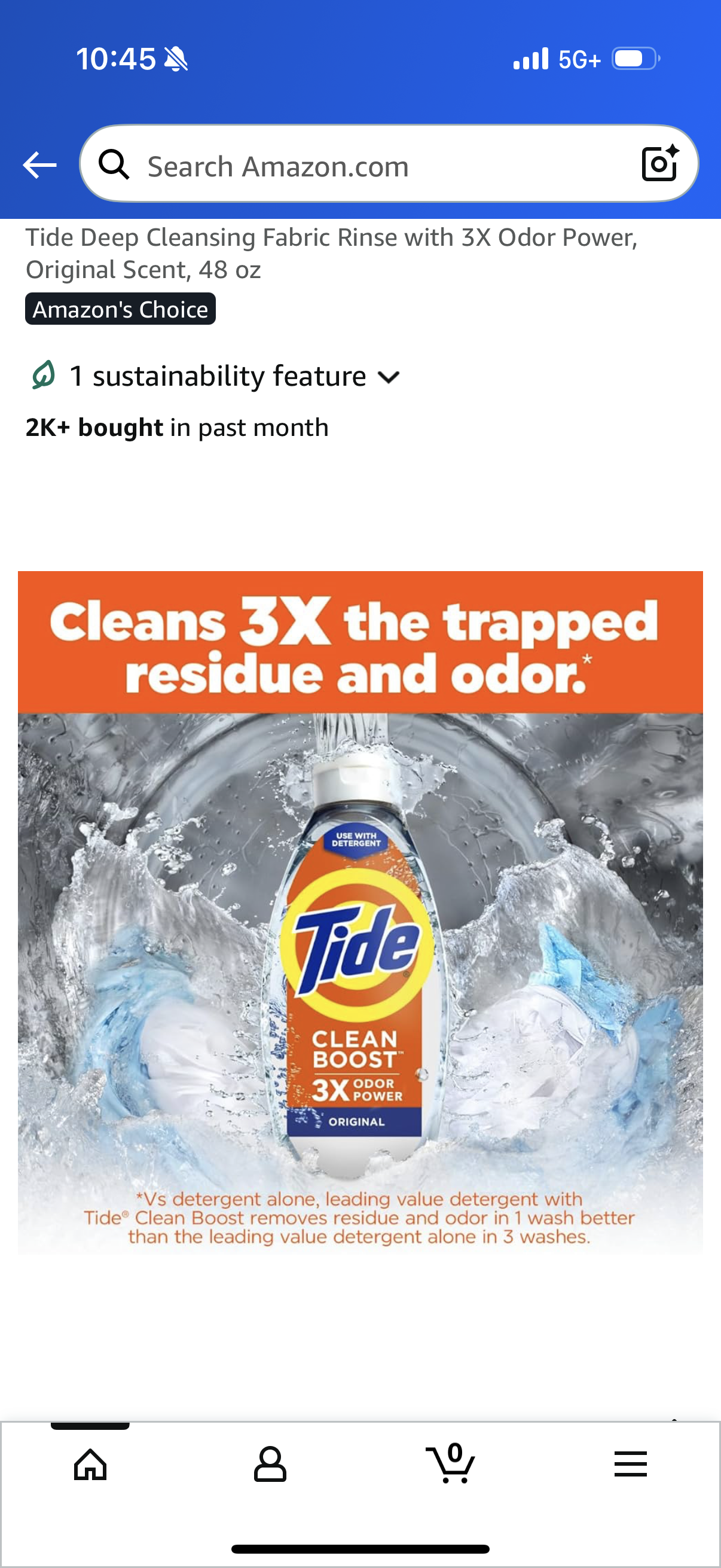 Tide Deep Cleansing Fabric Rinse with 3X Odor Power, Original Scent, 48 oz