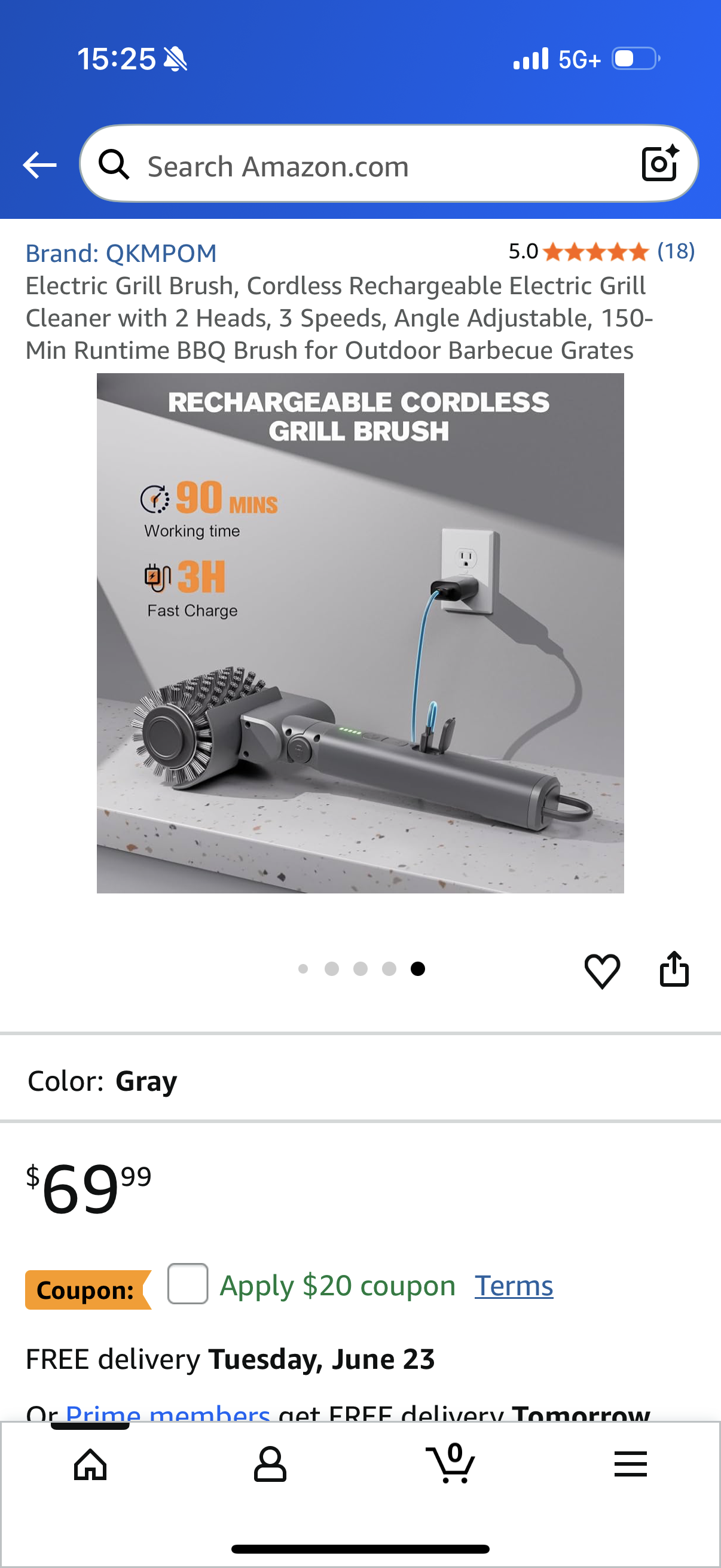 Electric Grill Brush, Cordless Rechargeable Electric Grill Cleaner with 2 Heads, 3 Speeds, Angle Adjustable, 150-Min Runtime BBQ Brush for Outdoor Barbecue Grates