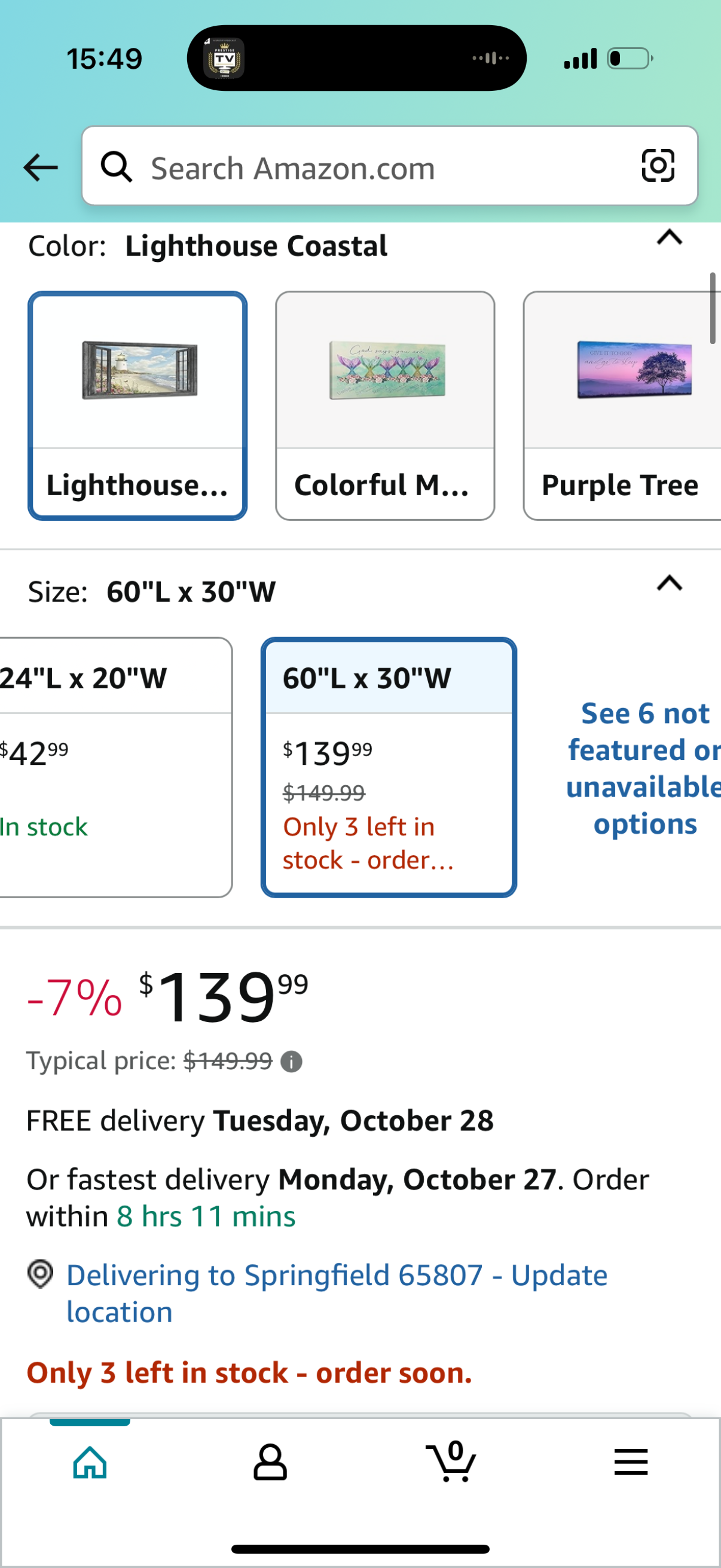 Lighthouse Wall Art Canvas 60”x30” (L1045)