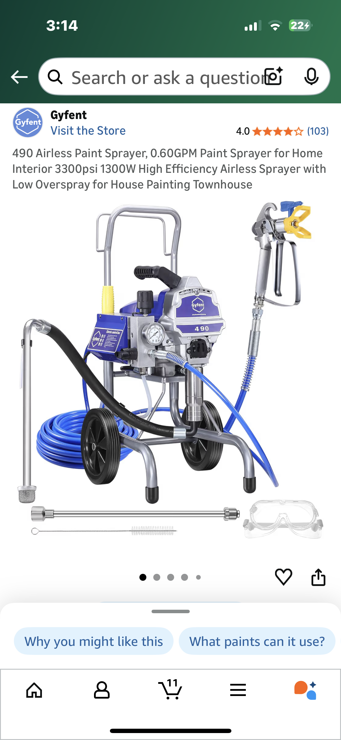 490 Airless Paint Sprayer, 0.60GPM Paint Sprayer for Home Interior 3300psi 1300W High Efficiency Airless Sprayer with Low Overspray for House Painting Townhouse (G907)