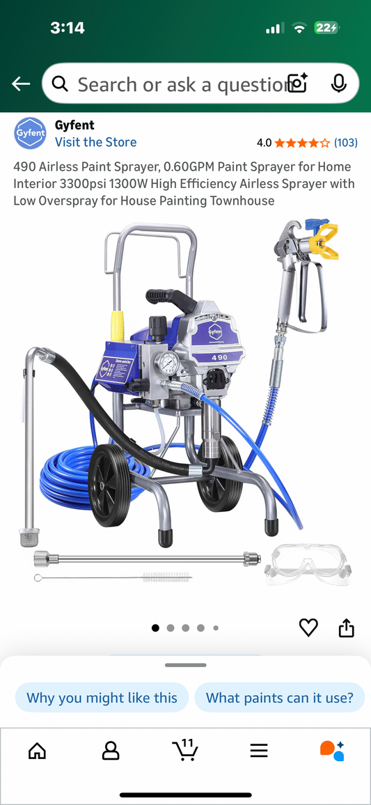 490 Airless Paint Sprayer, 0.60GPM Paint Sprayer for Home Interior 3300psi 1300W High Efficiency Airless Sprayer with Low Overspray for House Painting Townhouse (G907)