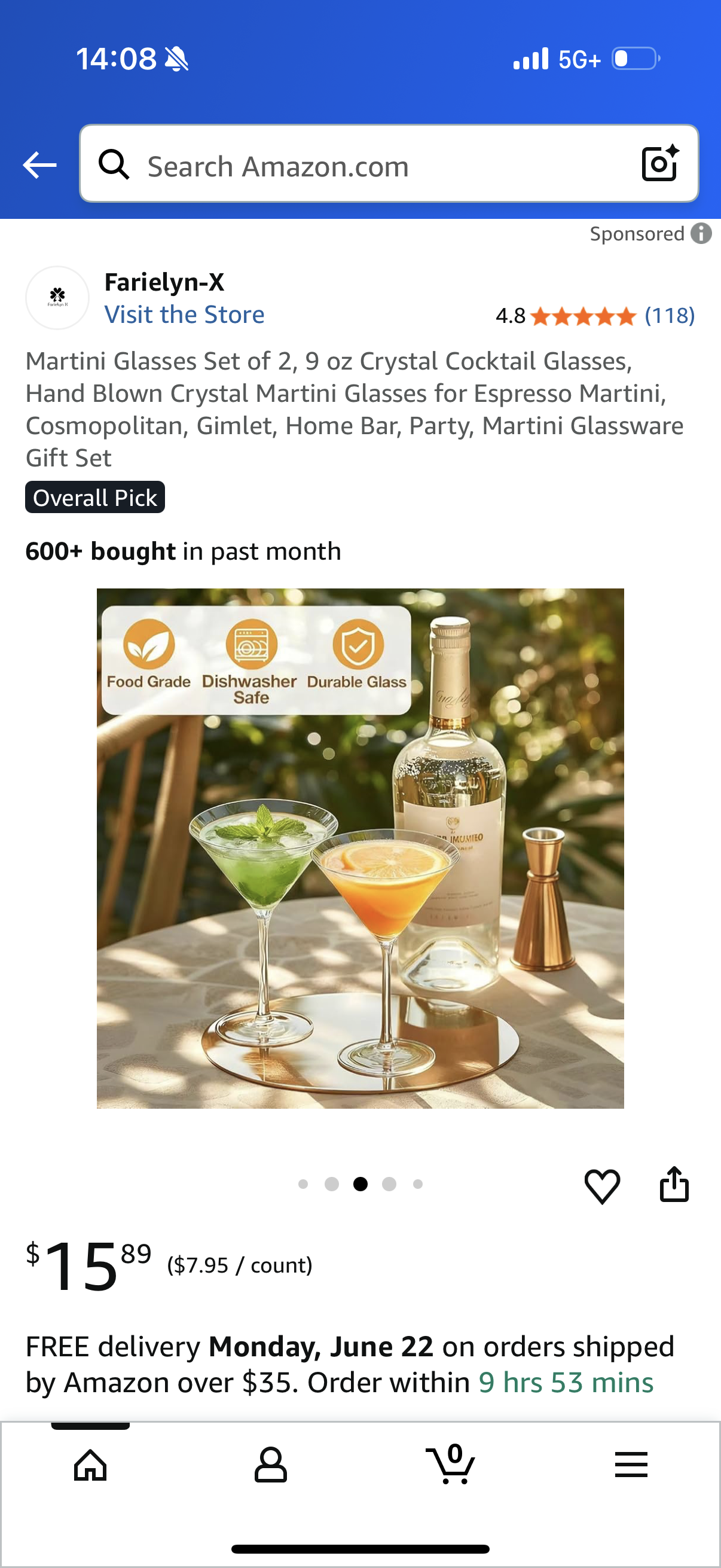 Martini Glasses Set of 2, 9 oz Crystal Cocktail Glasses, Hand Blown Crystal Martini Glasses for Espresso Martini, Cosmopolitan, Gimlet, Home Bar, Party, Martini Glassware Gift Set