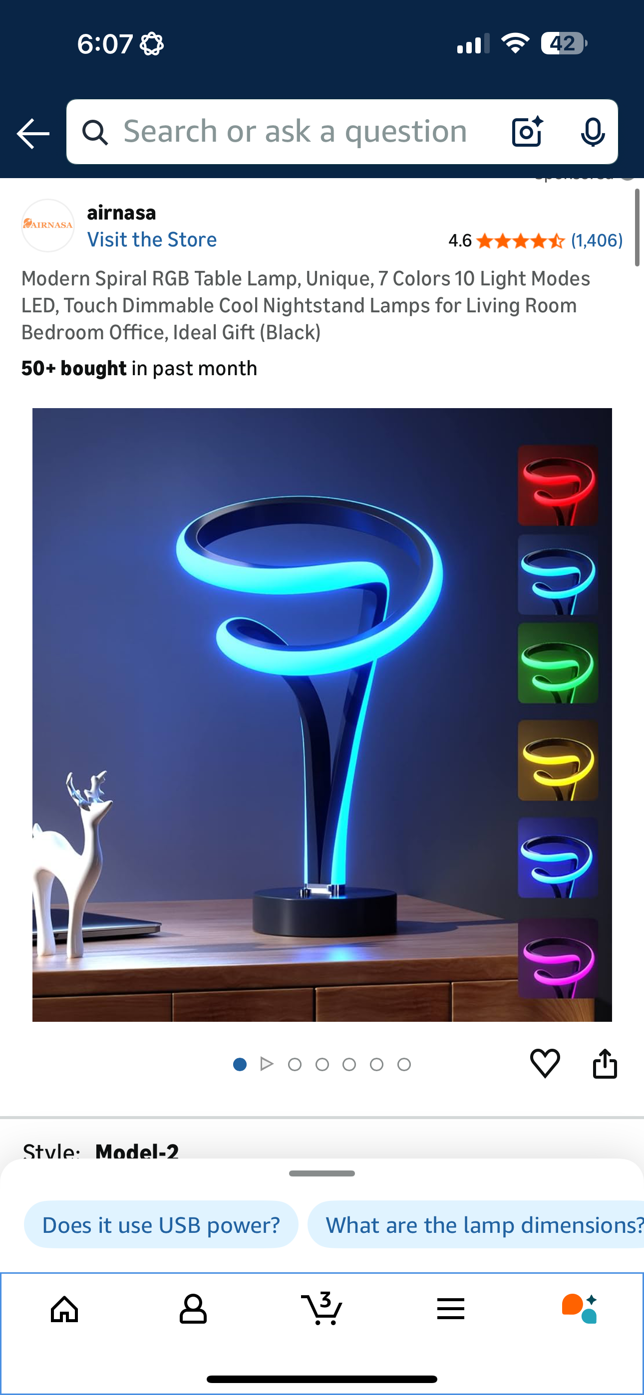 Modern Spiral RGB Table Lamp, Unique, 7 Colors 10 Light Modes LED, Touch Dimmable Cool Nightstand Lamps for Living Room Bedroom Office, Ideal Gift (Black)