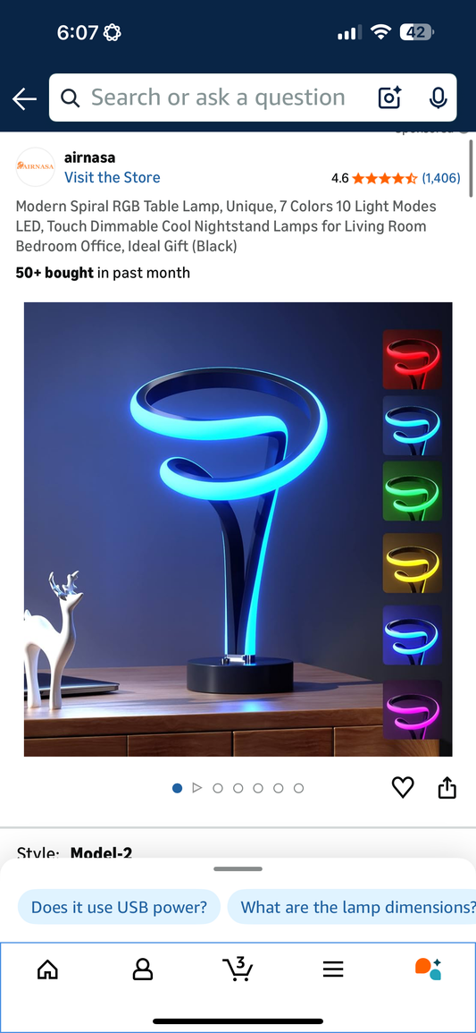 Modern Spiral RGB Table Lamp, Unique, 7 Colors 10 Light Modes LED, Touch Dimmable Cool Nightstand Lamps for Living Room Bedroom Office, Ideal Gift (Black)