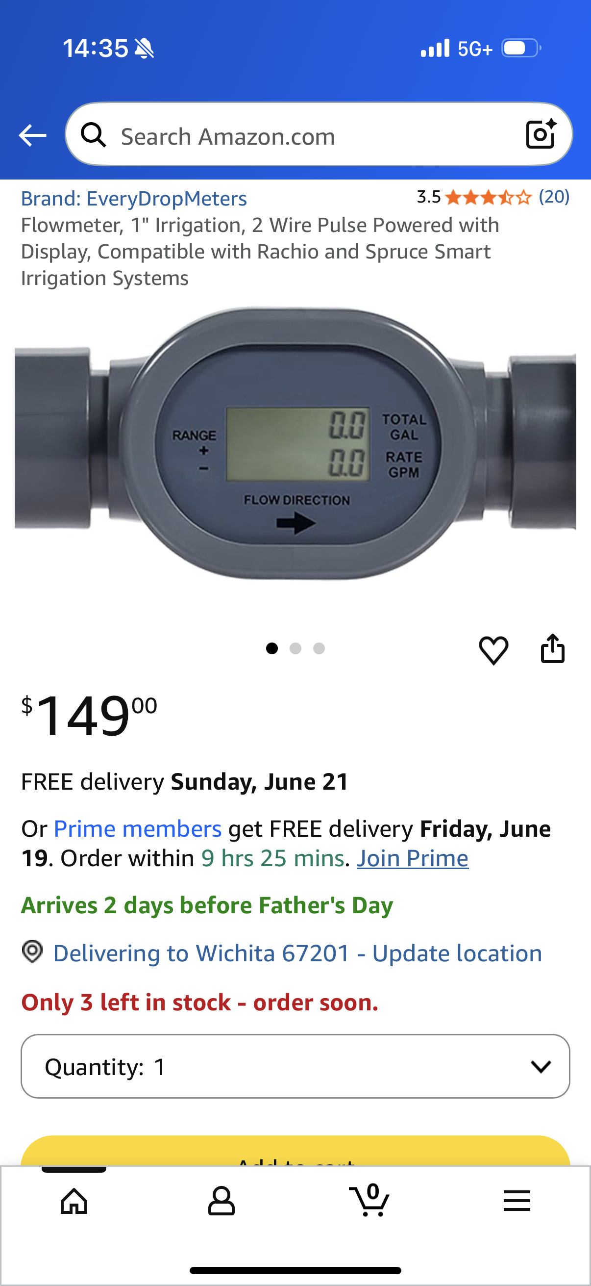Flowmeter, 1" Irrigation, 2 Wire Pulse Powered with Display, Compatible with Rachio and Spruce Smart Irrigation Systems