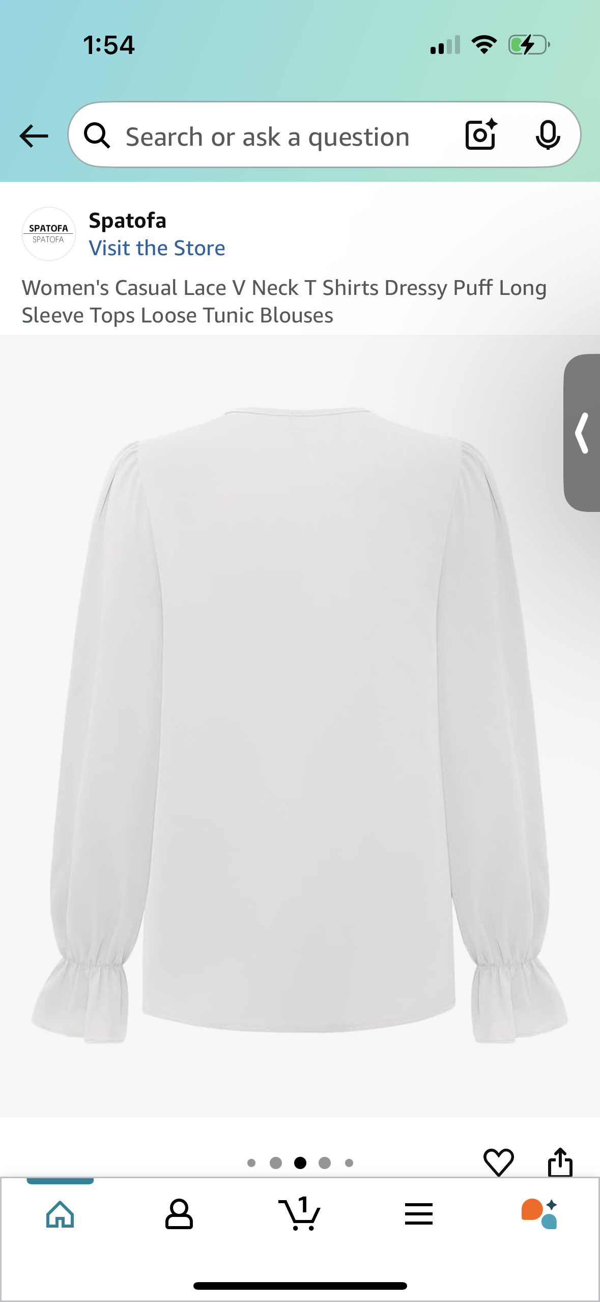 Women's Casual Lace V Neck T Shirt, Dressy Puff Long Sleeve Loose Blouse (Size L)