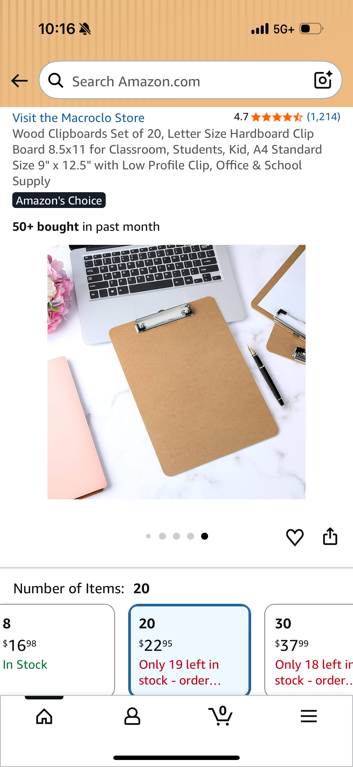Wood Clipboards Set of 20, Letter Size Hardboard Clip Board 8.5x11 for Classroom, Students, Kid, A4 Standard Size 9" x 12.5" with Low Profile Clip, Office & School Supply
