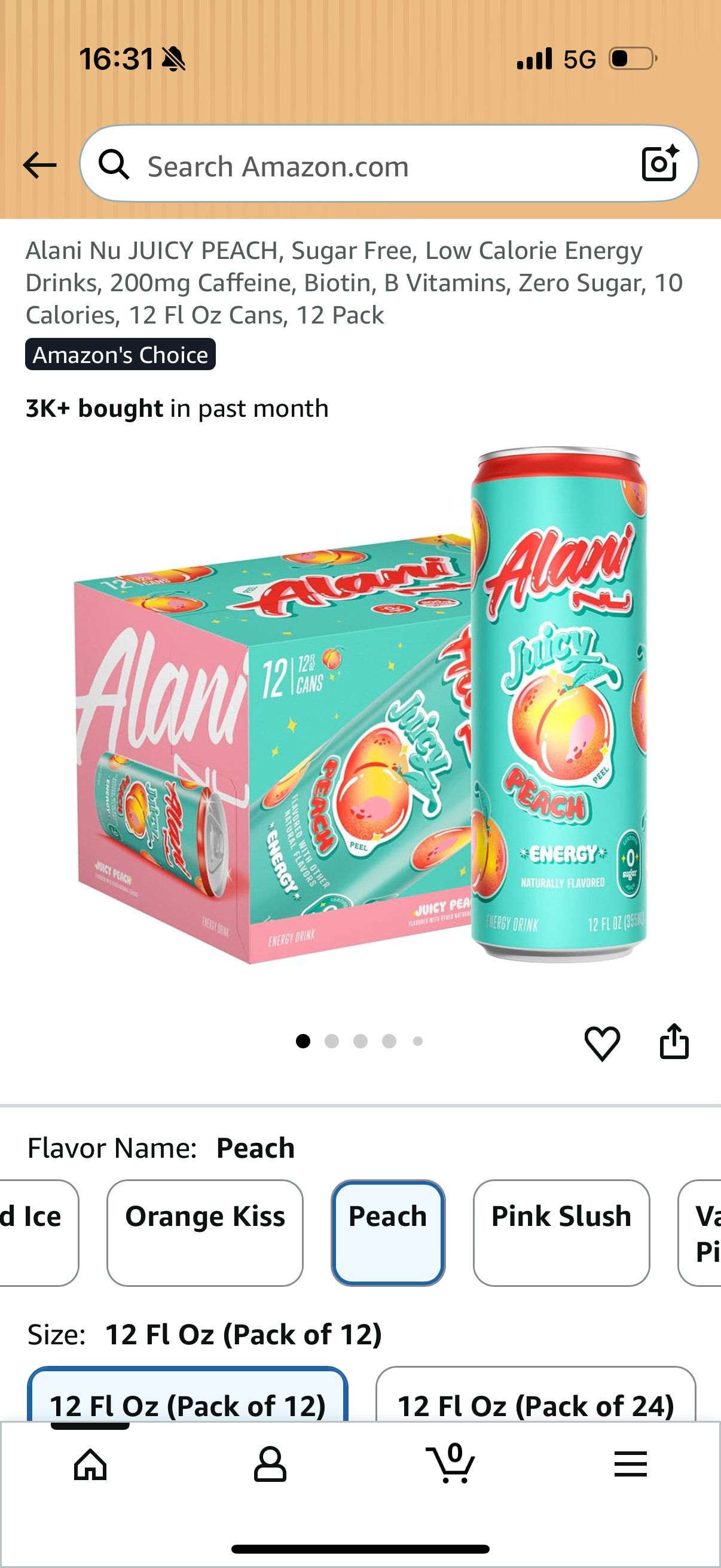 Alani Nu JUICY PEACH, Sugar Free, Low Calorie Energy Drinks, 200mg Caffeine, Biotin, B Vitamins, Zero Sugar, 10 Calories, 12 Fl Oz Cans, 12 Pack, Best By: 12/2027
