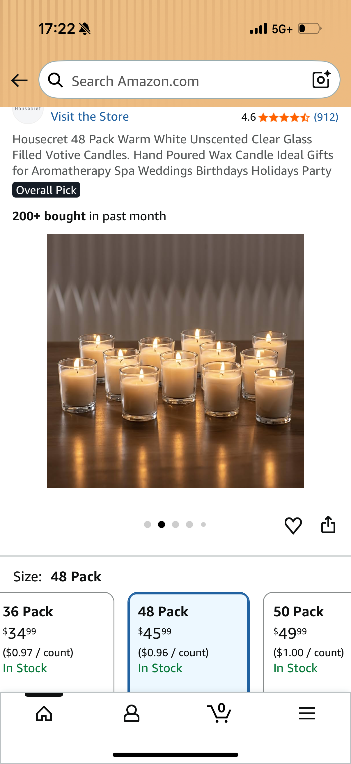 Housecret 42 Pack Warm White Unscented Clear Glass Filled Votive Candles. Hand Poured Wax Candle Ideal Gifts for Aromatherapy Spa Weddings Birthdays Holidays Party