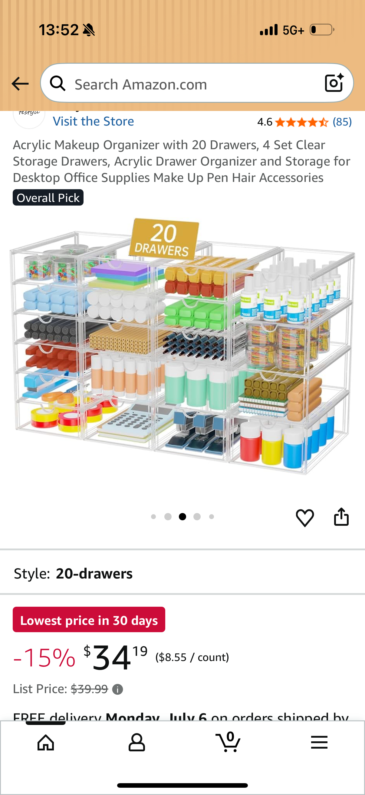 Acrylic Makeup Organizer with 20 Drawers, 4 Set Clear Storage Drawers, Acrylic Drawer Organizer and Storage for Desktop Office Supplies Make Up Pen Hair Accessories
