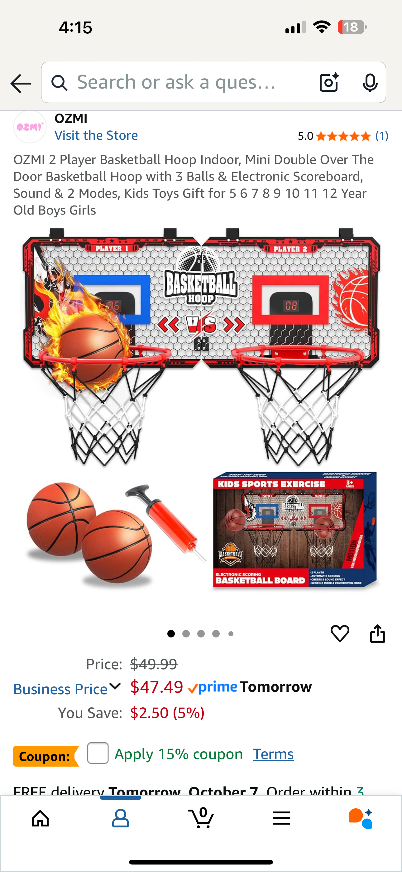 OZMI 2 Player Basketball Hoop Indoor, Mini Double Over The Door Basketball Hoop with 3 Balls & Electronic Scoreboard, Sound & 2 Modes, Kids Toys Gift for 5 6 7 8 9 10 11 12 Year Old Boys Girls