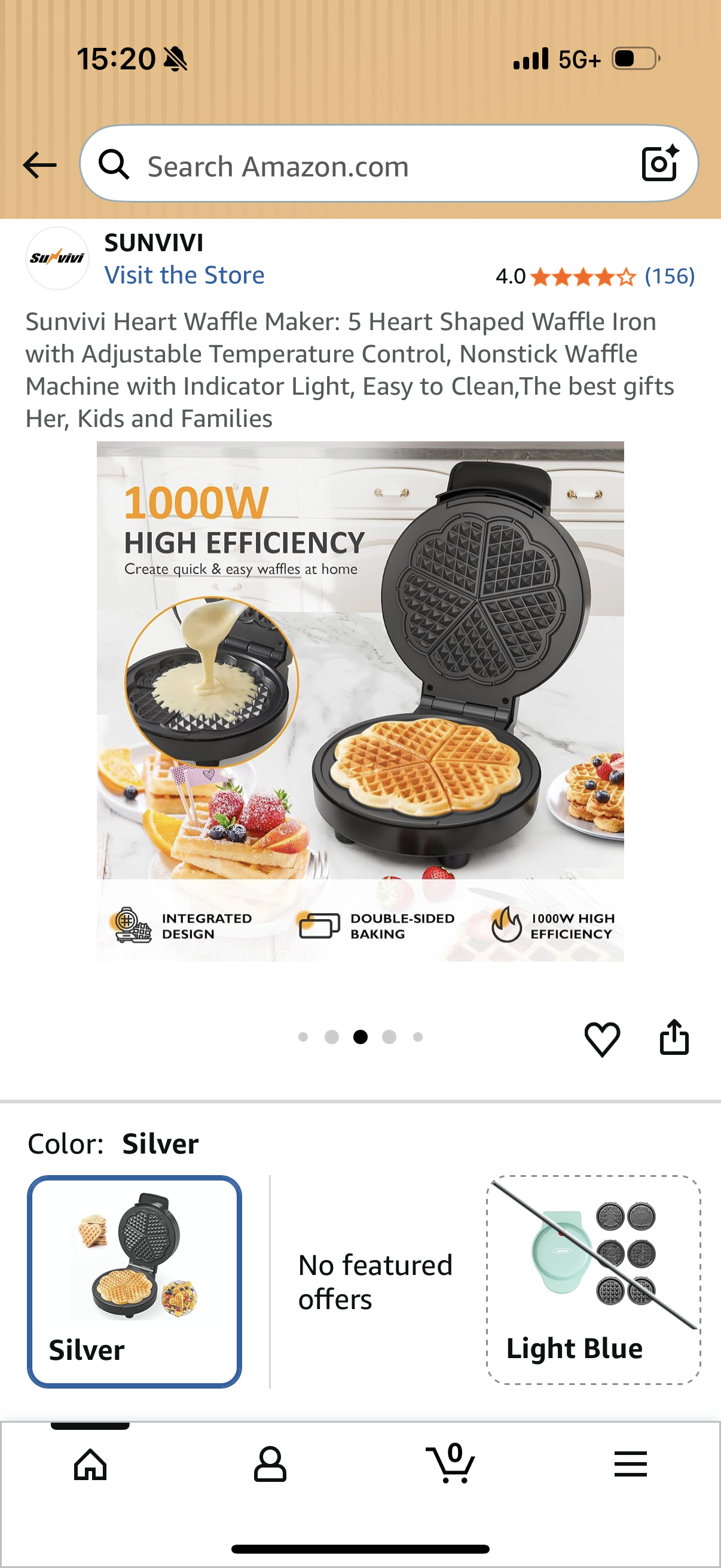 Sunvivi Heart Waffle Maker: 5 Heart Shaped Waffle Iron with Adjustable Temperature Control, Nonstick Waffle Machine with Indicator Light, Easy to Clean