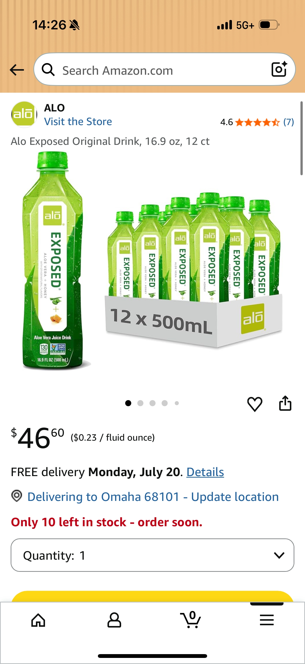 Alo Exposed Original Drink Aloe Vera + Honey, 16.9 oz, 12 ct