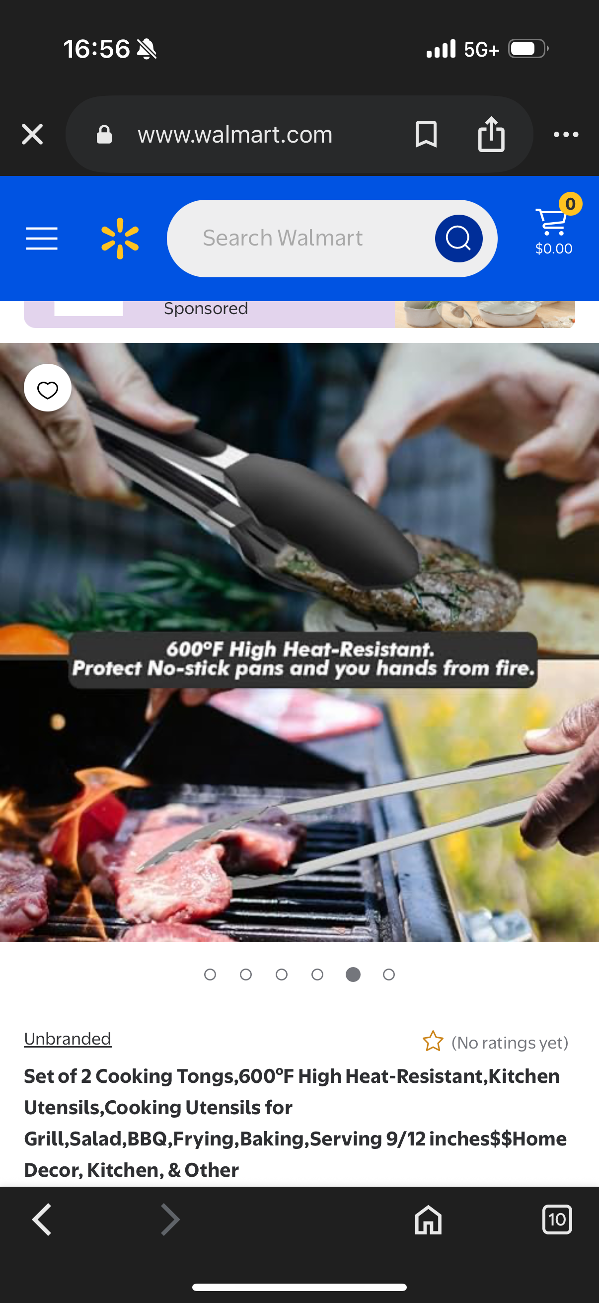ChefAide Set of 2 Cooking Tongs, 600ºF High Heat-Resistant,Kitchen Utensils