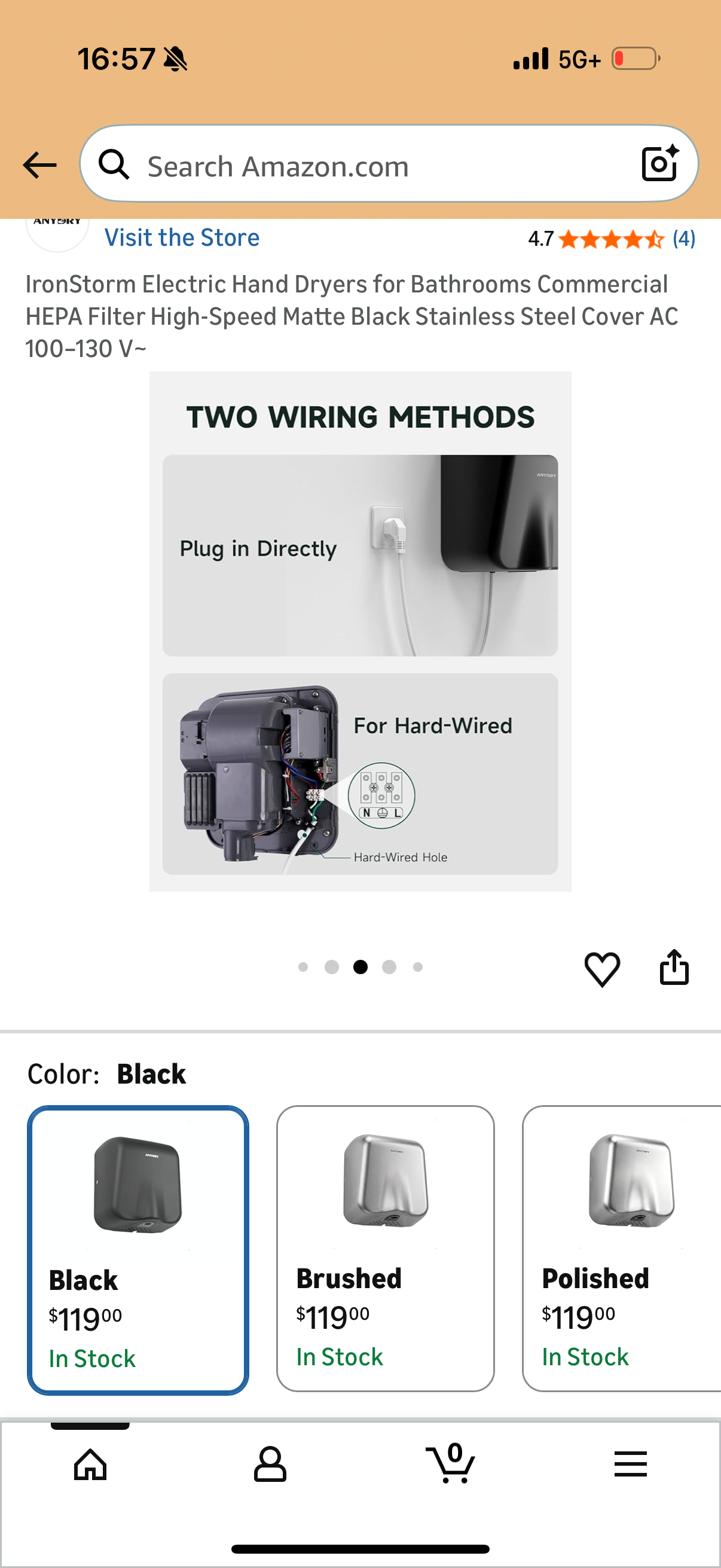 IronStorm Electric Hand Dryers for Bathrooms Commercial HEPA Filter High-Speed Matte Black Stainless Steel Cover AC 100–130 V~
