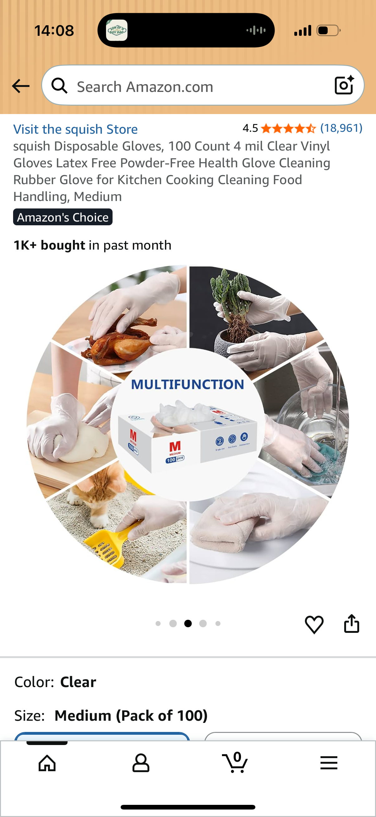 Disposable Gloves, 100 Count 4 mil Clear Vinyl Gloves Latex Free Powder-Free Health Glove Cleaning Rubber Glove for Kitchen Cooking Cleaning Food Handling, Medium