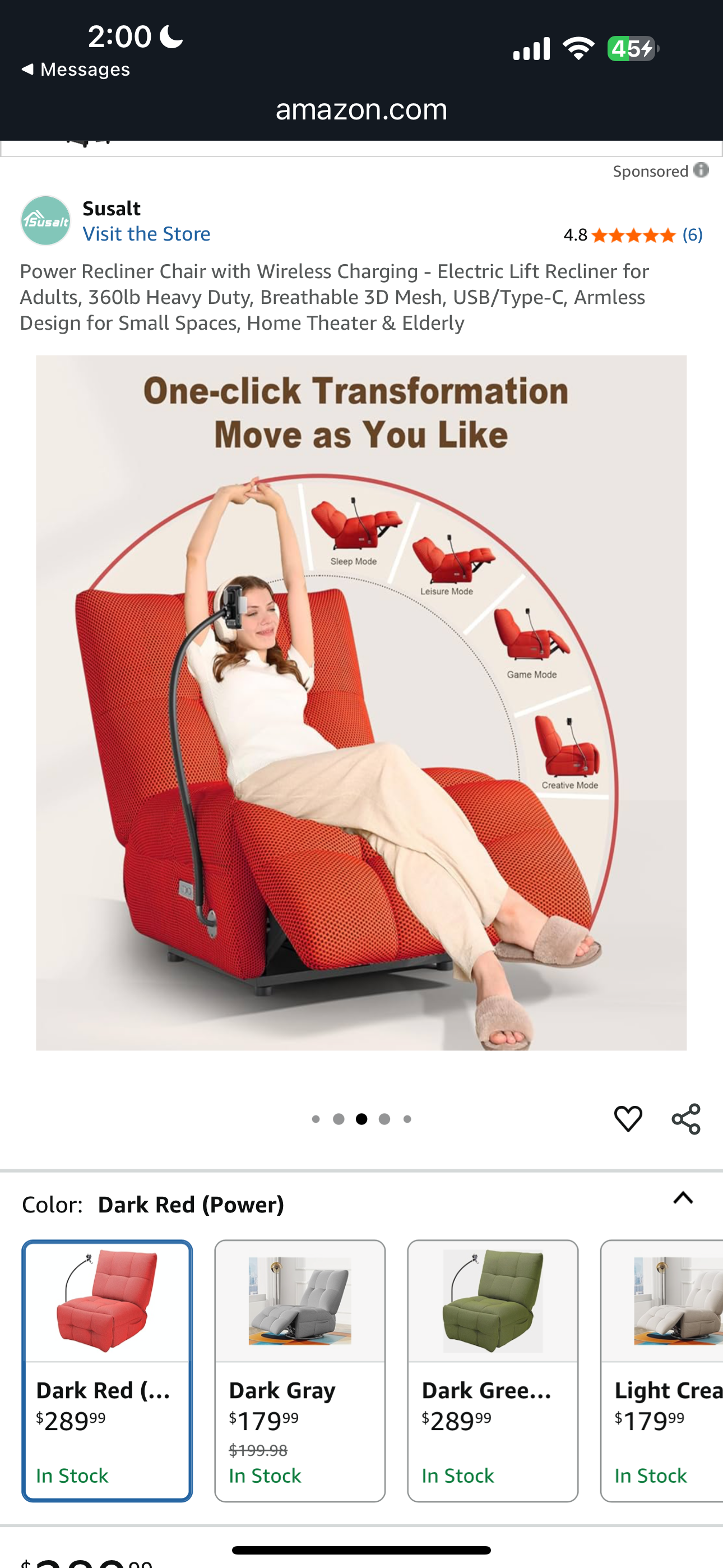 Power Recliner Chair with Wireless Charging - Electric Lift Recliner for Adults, 360lb Heavy Duty, Breathable 3D Mesh, USB/Type-C, Armless Design for Small Spaces