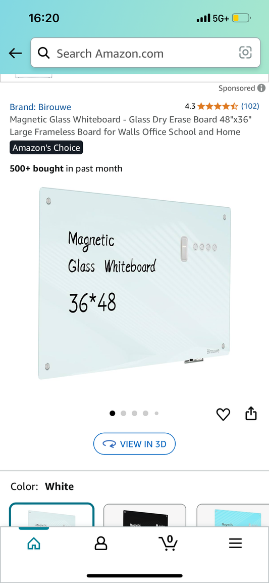 Magnetic Glass Whiteboard 36”x48” (O418)