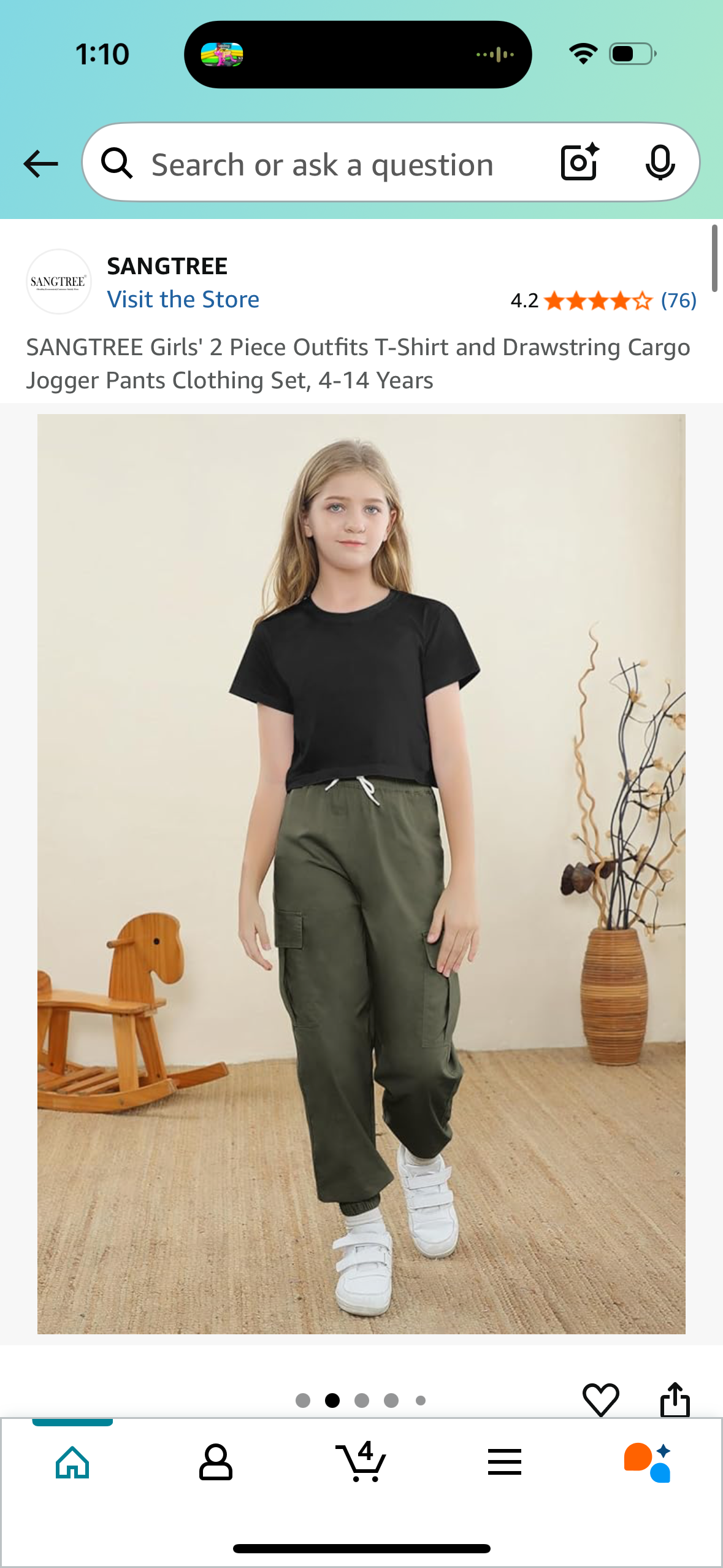 SANGTREE Girl's 2 Piece Outfit, T-Shirt and Drawstring Cargo Jogger Pants (Size 170/girls 13-14)