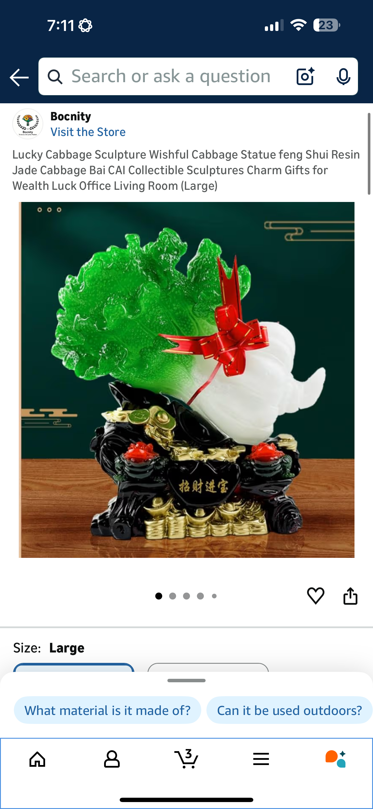 Lucky Cabbage Sculpture Wishful Cabbage Statue feng Shui Resin Jade Cabbage Bai CAI Collectible Sculptures Charm Gifts for Wealth Luck Office Living Room (Large)
