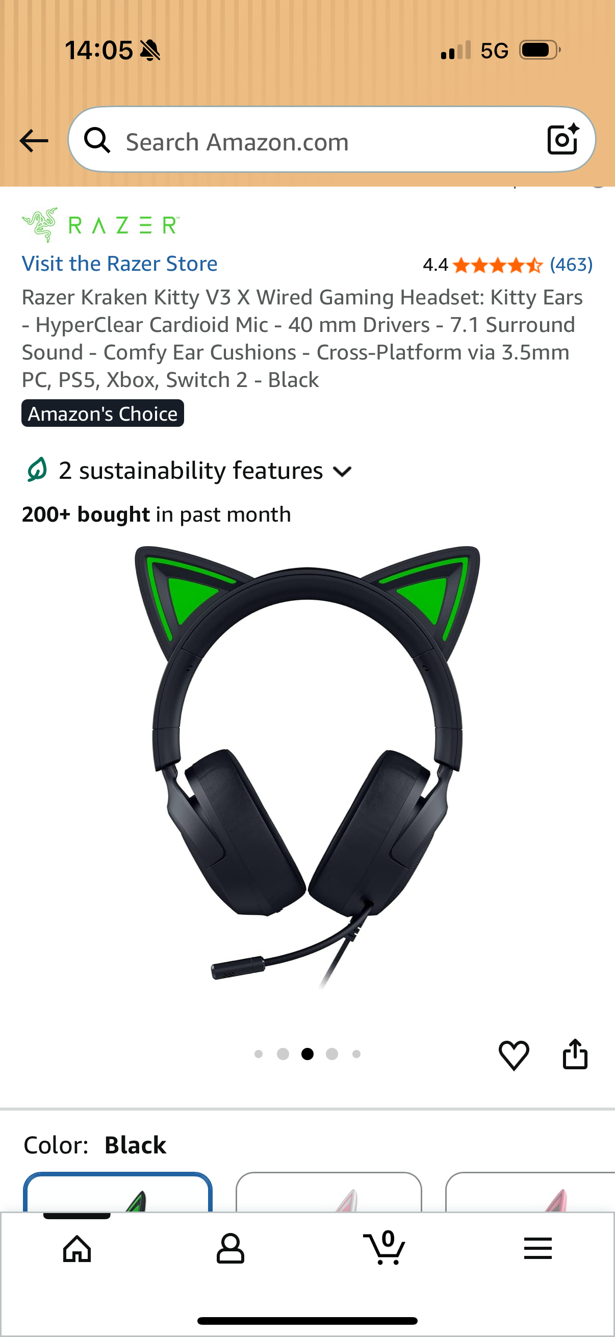 Razer Kraken Kitty V3 X Wired Gaming Headset: Kitty Ears - HyperClear Cardioid Mic - 40 mm Drivers - 7.1 Surround Sound - Comfy Ear Cushions - Cross-Platform via 3.5mm PC, PS5, Xbox, Switch 2 - Black