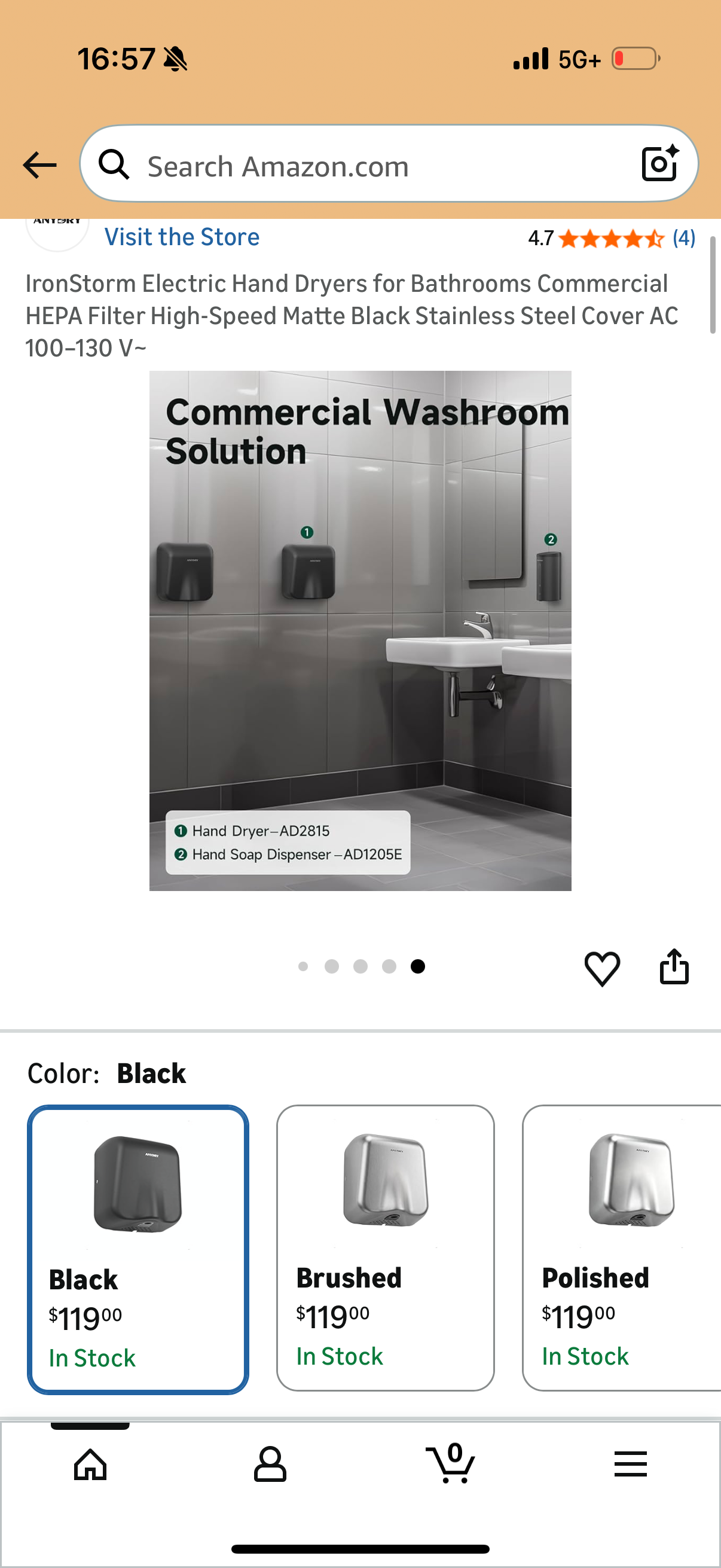 IronStorm Electric Hand Dryers for Bathrooms Commercial HEPA Filter High-Speed Matte Black Stainless Steel Cover AC 100–130 V~