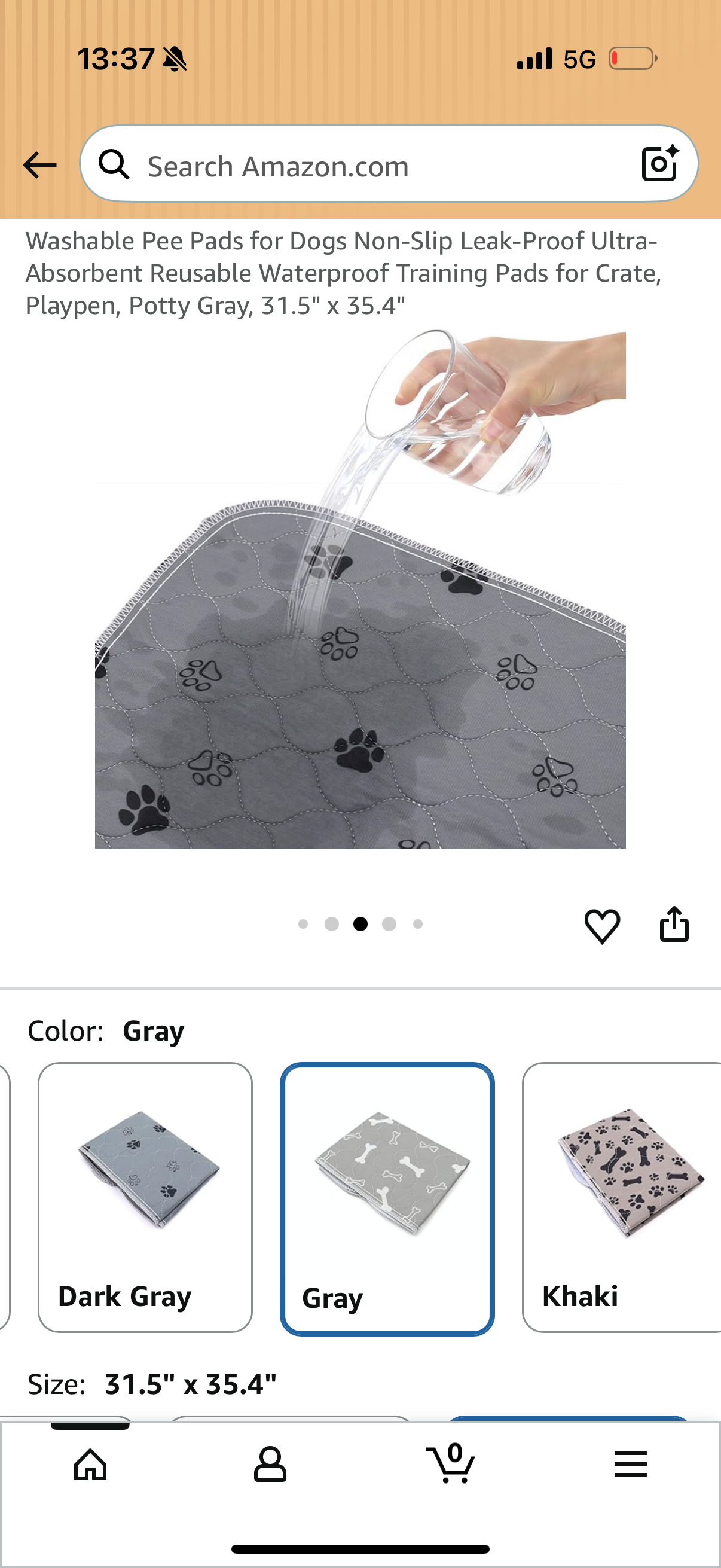 Washable Pee Pads for Dogs Non-Slip Leak-Proof Ultra-Absorbent Reusable Waterproof Training Pads for Crate, Playpen, Potty Gray, 31" x 35"