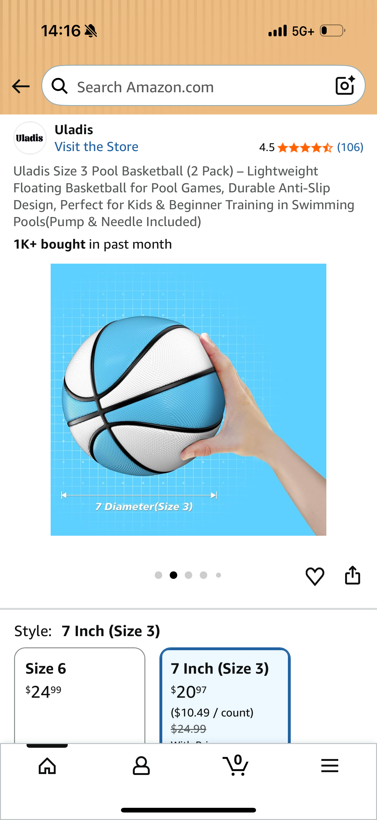 Uladis Size 3 Pool Basketball (2 Pack) – Lightweight Floating Basketball for Pool Games, Durable Anti-Slip Design, Perfect for Kids & Beginner Training in Swimming Pools(Pump & Needle Included)