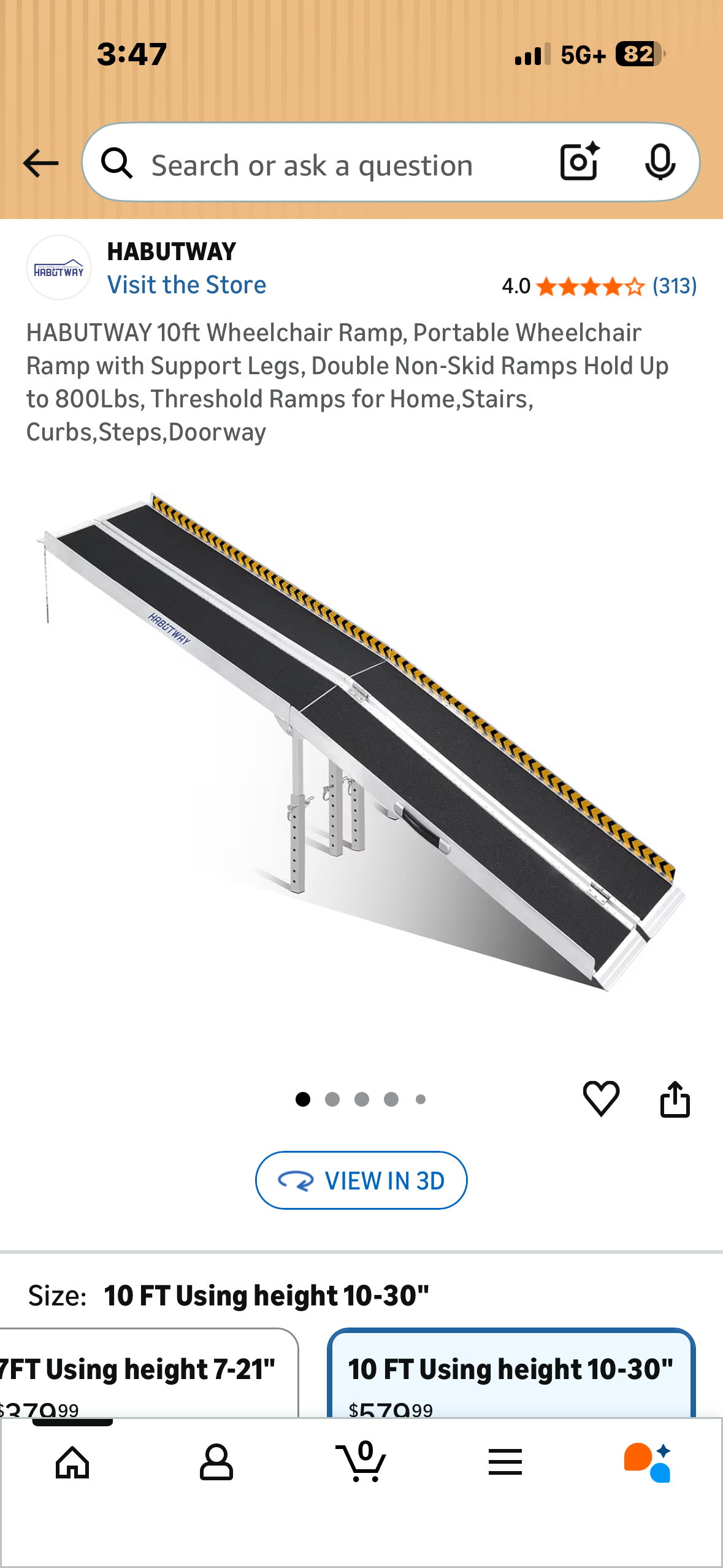 HABUTWAY 10ft Wheelchair Ramp, Portable Wheelchair Ramp with Support Legs, Double Non-Skid Ramps, Holds Up to 800Lbs, Threshold Ramps for Home,Stairs, Curbs, Steps, Doorway (R787)
