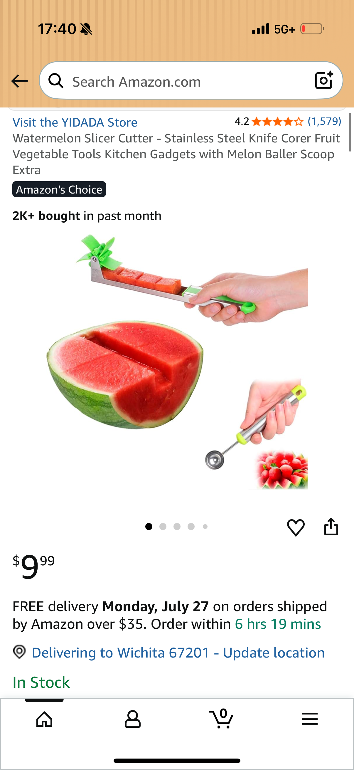 Watermelon Slicer Cutter - Stainless Steel Knife Corer Fruit Vegetable Tools Kitchen Gadgets with Melon Baller Scoop Extra
