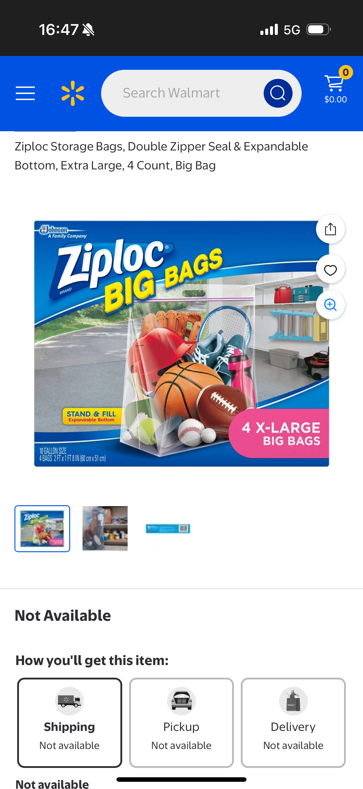 Ziploc Storage Bags, Double Zipper Seal & Expandable Bottom, Extra Large, 4 Count, Big Bag
