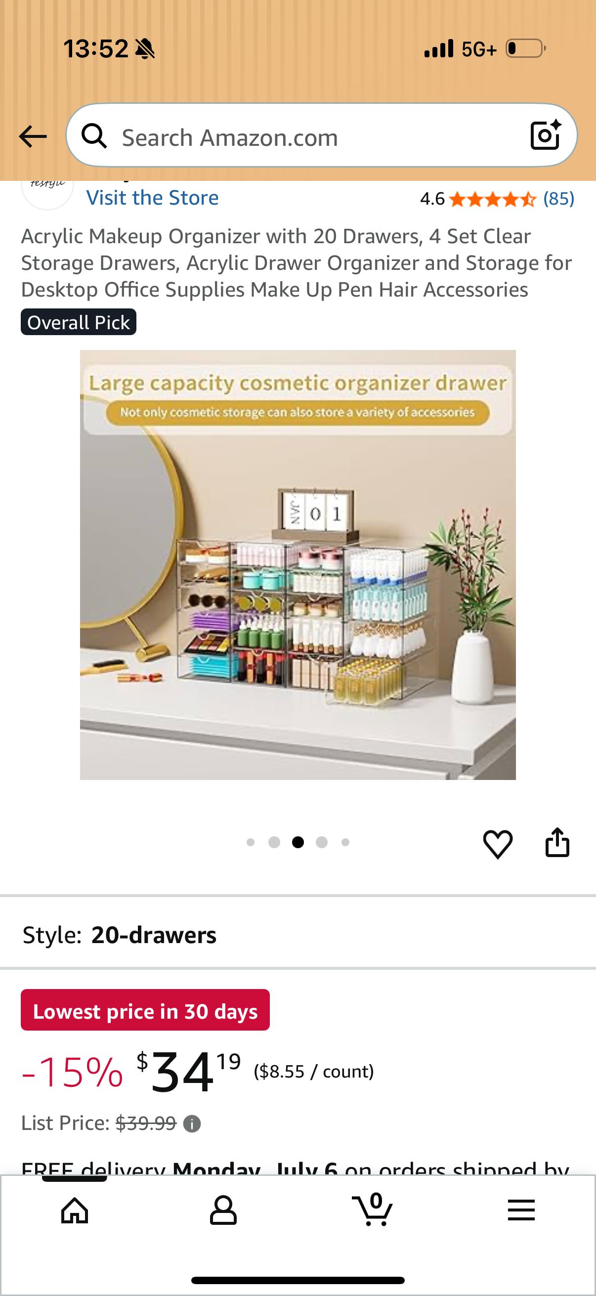 Acrylic Makeup Organizer with 20 Drawers, 4 Set Clear Storage Drawers, Acrylic Drawer Organizer and Storage for Desktop Office Supplies Make Up Pen Hair Accessories