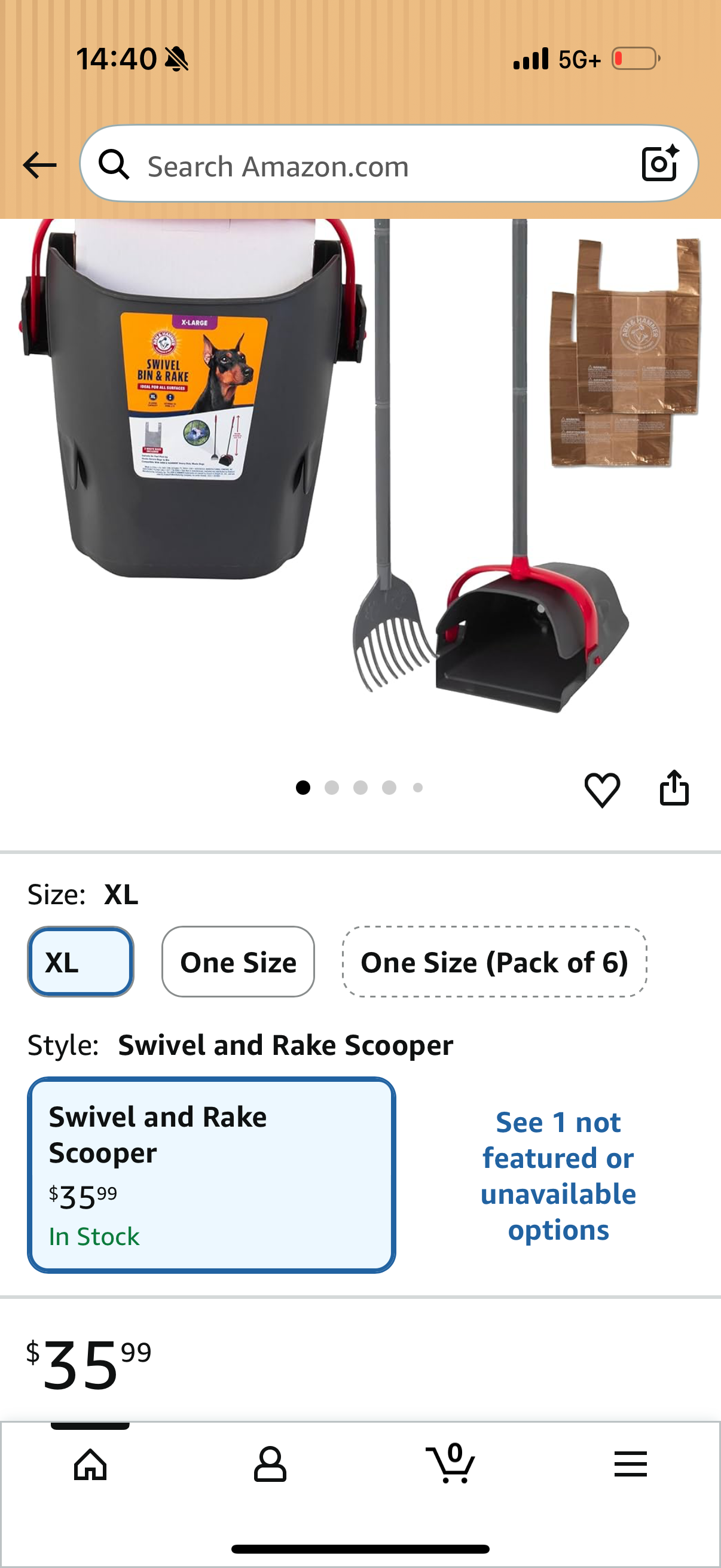 Arm & Hammer Pooper Scooper for Extra Large Dogs Heavy Duty, Outside Yard Dog Poop Scoop Pet Waste Clean Up with Bag Attachment - 2 Waste Bags Included