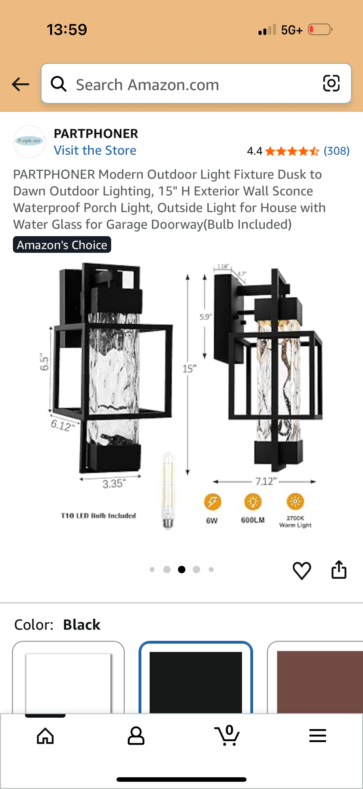 Modern Outdoor Light Fixture Dusk to Dawn Outdoor Lighting, 15" H Exterior Wall Sconce Waterproof Porch Light, Outside Light for House with Water Glass for Garage Doorway(Bulb Included)