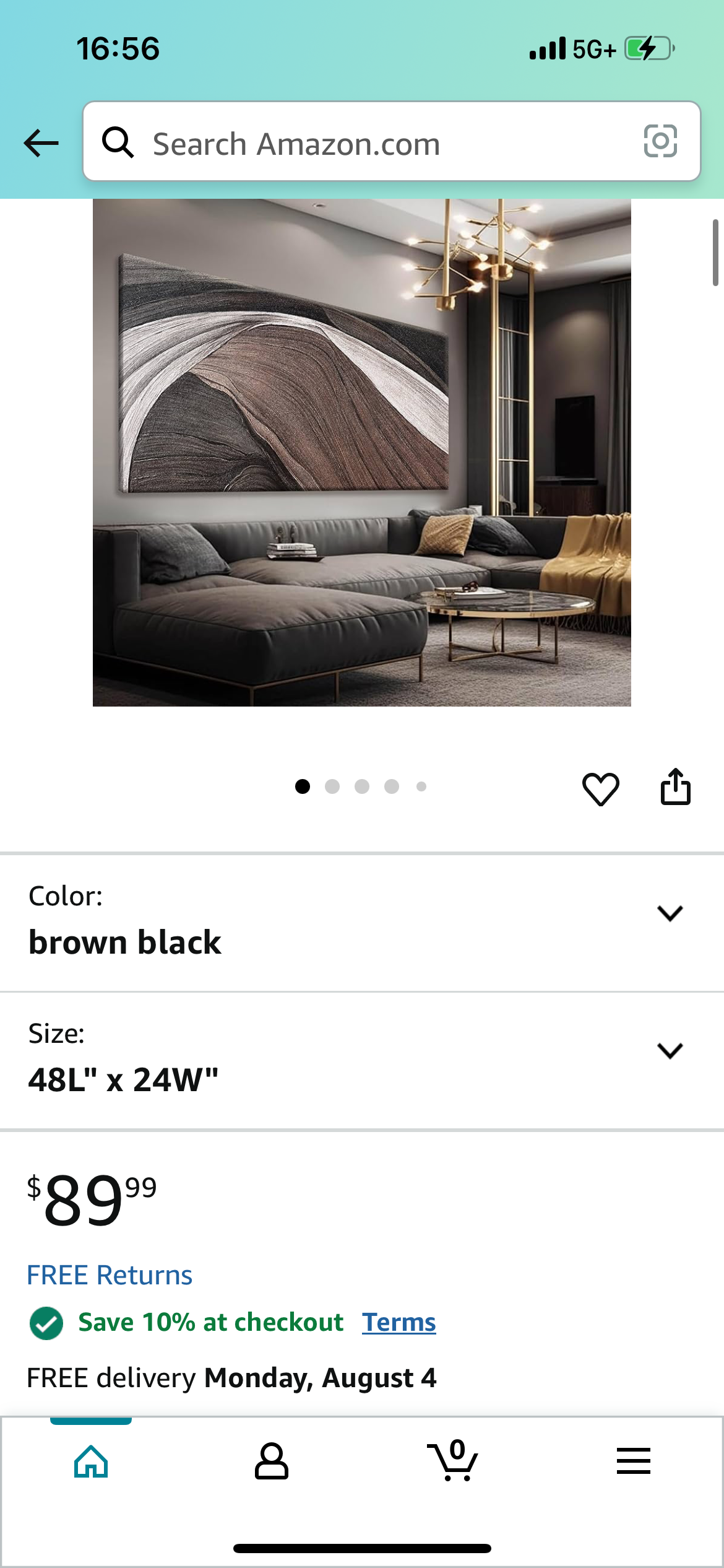 Brown Abstract Canvas Wall Art 48”x24” (O408)