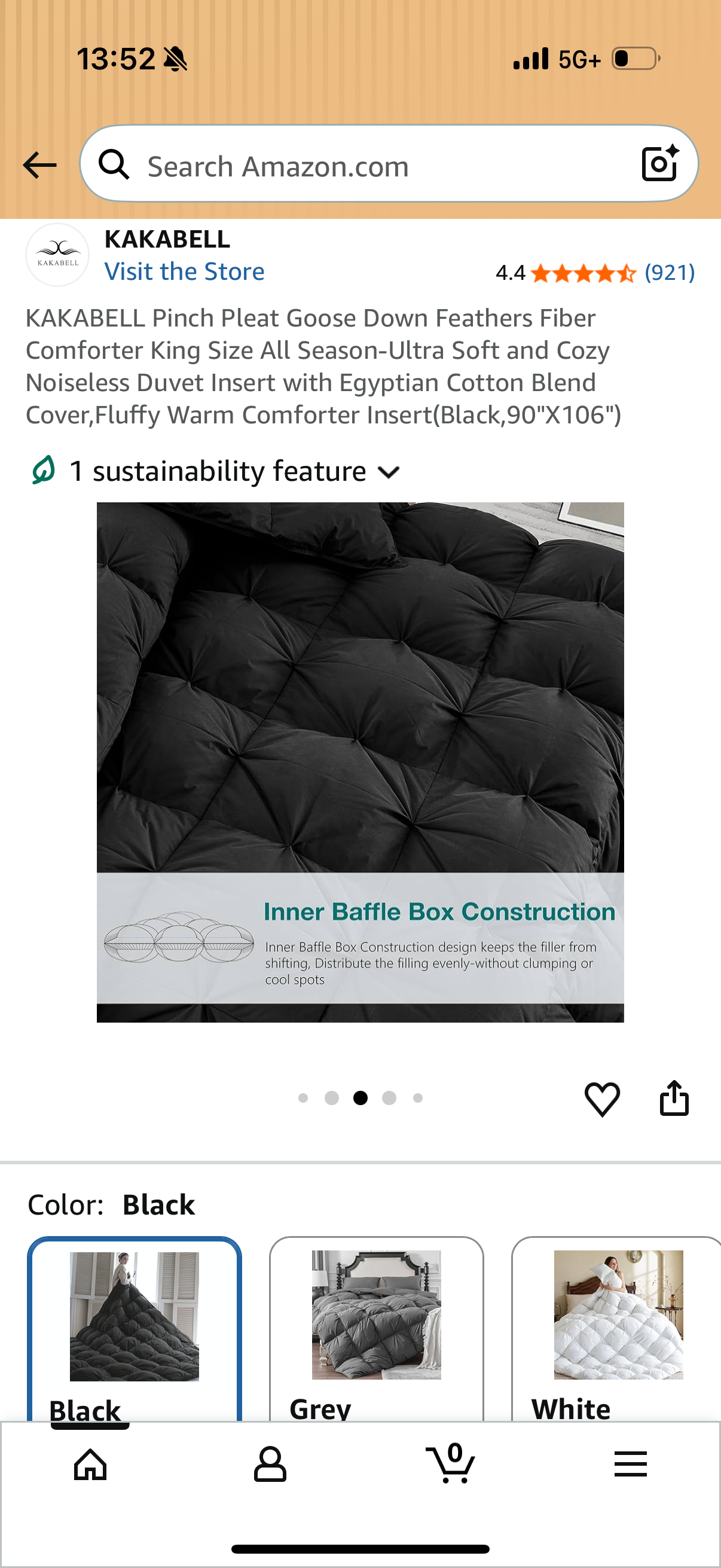 KAKABELL Pinch Pleat Goose Down Feathers Fiber Comforter King Size All Season-Ultra Soft and Cozy Noiseless Duvet Insert with Egyptian Cotton Blend Cover,Fluffy Warm Comforter Insert(Black,90"X106")