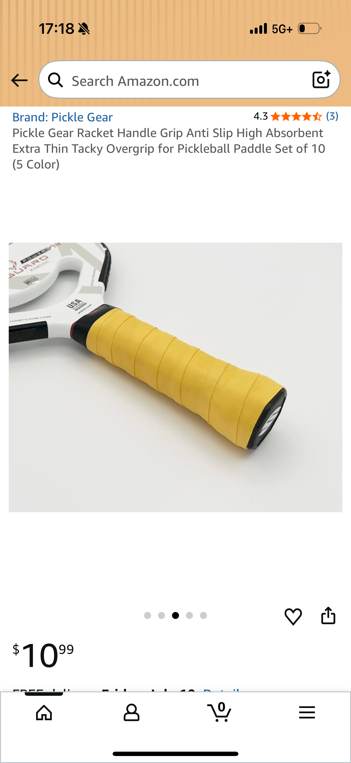 Pickle Gear Racket Handle Grip Anti Slip High Absorbent Extra Thin Tacky Overgrip for Pickleball Paddle Set of 10 (5 Color)