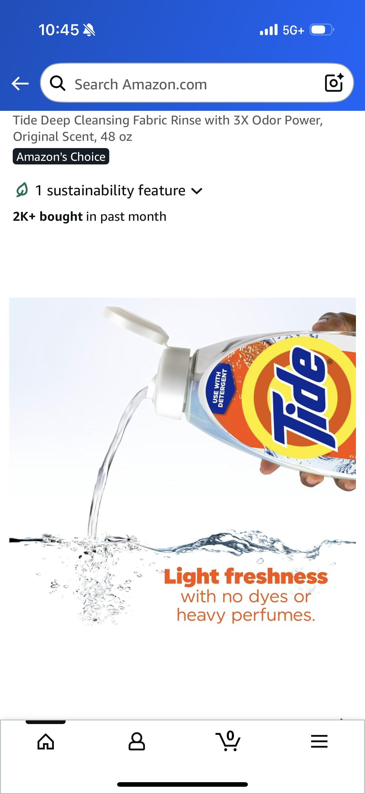 Tide Deep Cleansing Fabric Rinse with 3X Odor Power, Original Scent, 48 oz