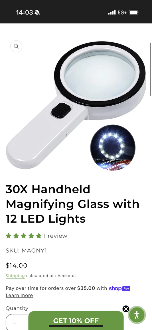 30X Handheld Magnifying Glass with 12 LED Lights