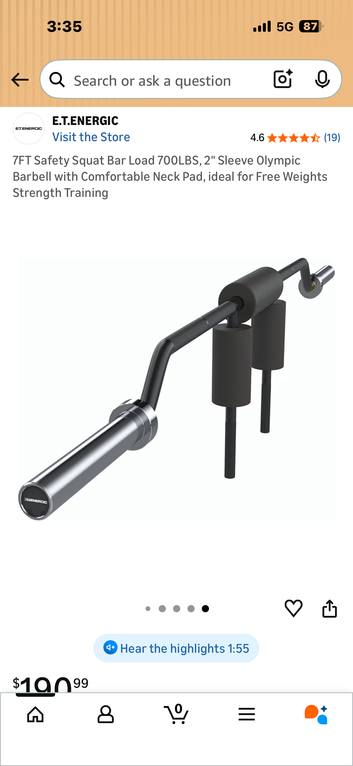 7FT Safety Squat Bar Load 700LBS, 2" Sleeve Olympic Barbell with Comfortable Neck Pad, Ideal for Free Weight Strength Training (W632)