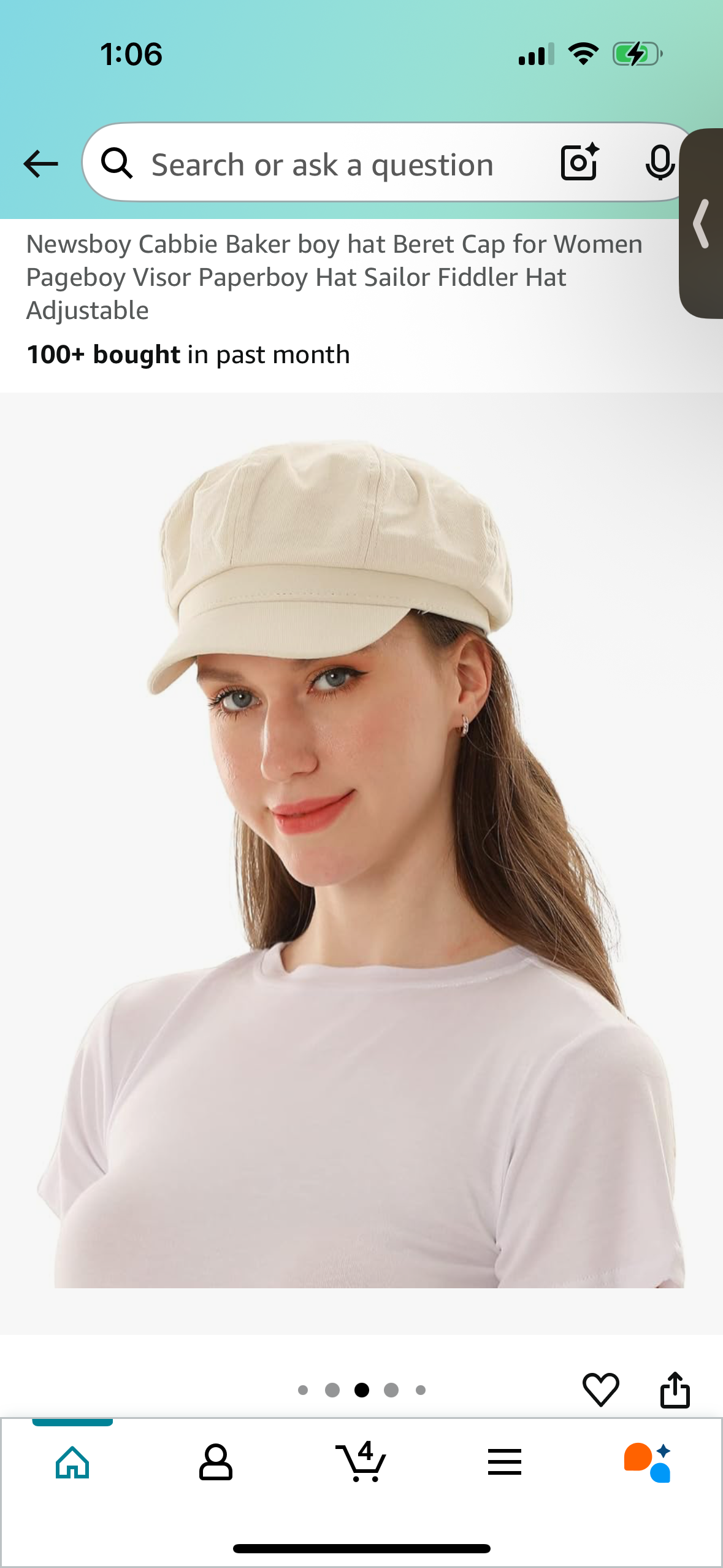 Newsboy/Sailor hat for Women, Beige Visor Hat Adjustable (One Size Fits Most)
