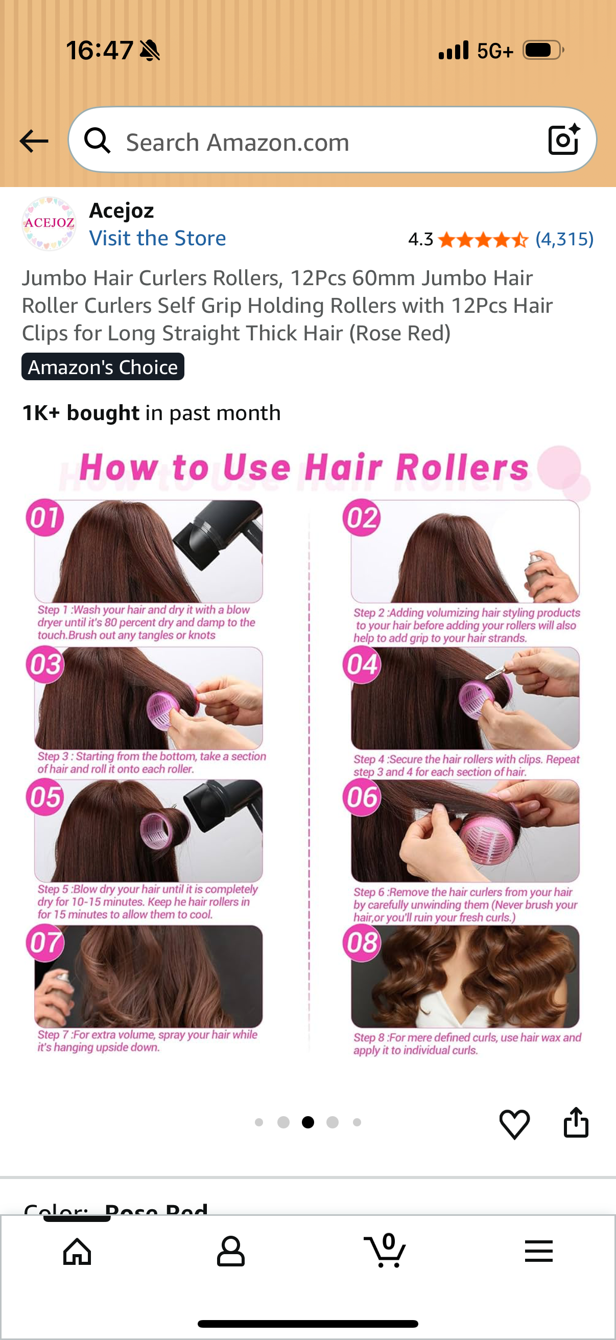 Jumbo Hair Curlers Rollers, 12Pcs 60mm Jumbo Hair Roller Curlers Self Grip Holding Rollers with 12Pcs Hair Clips for Long Straight Thick Hair (Rose Red)
