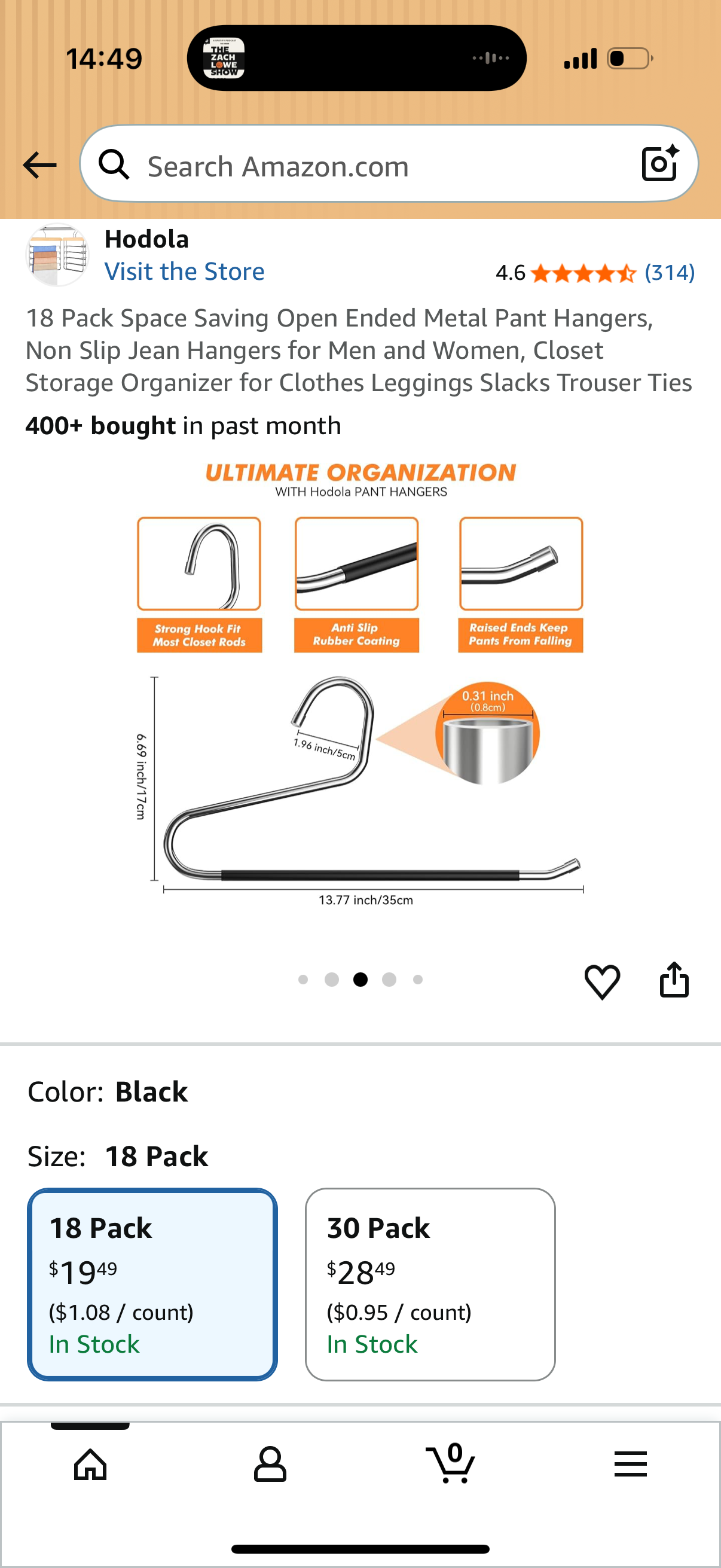 18 Pack Space Saving Open Ended Metal Pant Hangers, Non Slip Jean Hangers for Men and Women, Closet Storage Organizer for Clothes Leggings Slacks Trouser Ties
